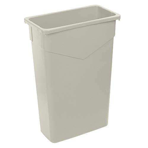 92 Qt. / 23 Gallon / 87 Liter Beige Slim Rectangular Trash Can with Trash Bag - Kitchen Waste Bin, Recycling Bin, Plastic Garbage Can for Home, Office & Outdoor Use