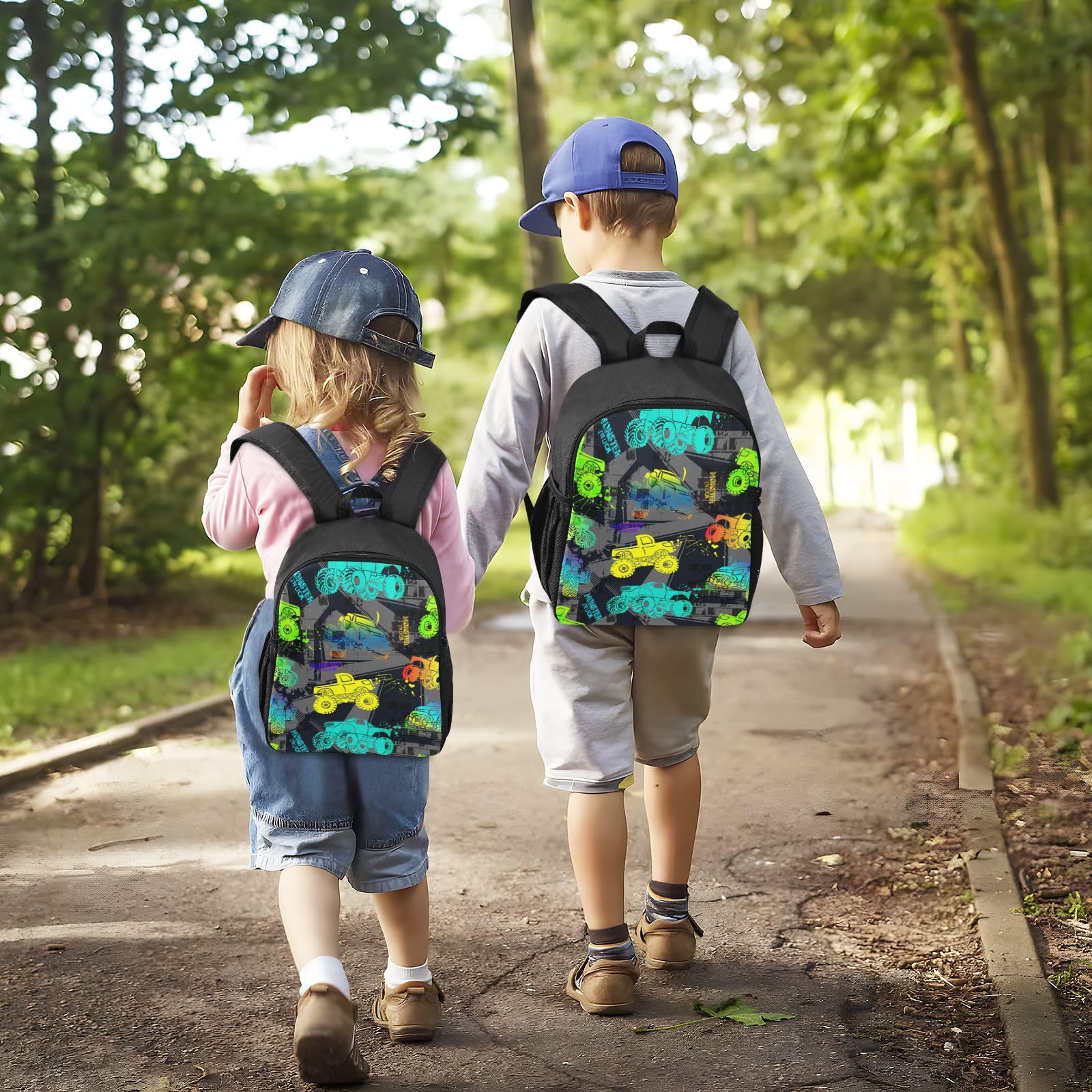 Waterproof Monster Truck Toddler Backpack for Boys & Girls - Cute Small Kindergarten Preschool Bag (Size S) - Perfect for Daycare, Travel & Outdoor Adventures