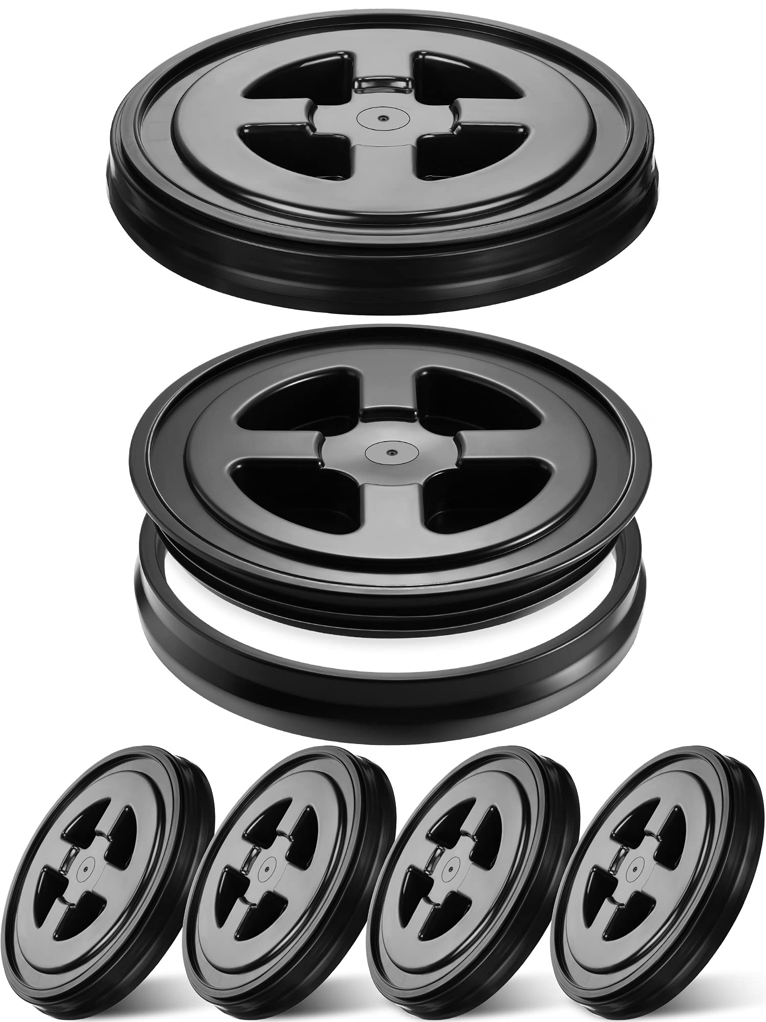 6-Piece 5 Gallon Bucket Lids - Heavy Duty Plastic Screw-On Storage Lids with Leak-Proof Seal - Ideal for Cereals, Grains, Pet Food, Paint & Industrial Storage (Black) - Perfect for Home, Farm & Workshop Organization