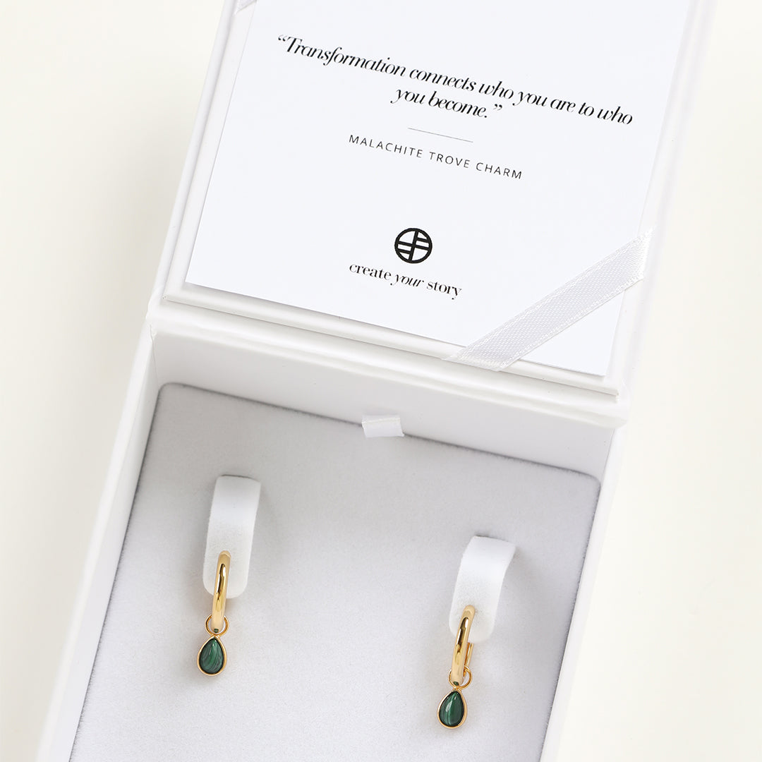Malachite Trove Charm Hoops - Elegant Green Gemstone Earrings for Women | Perfect for Boho, Hippie & Festival Fashion