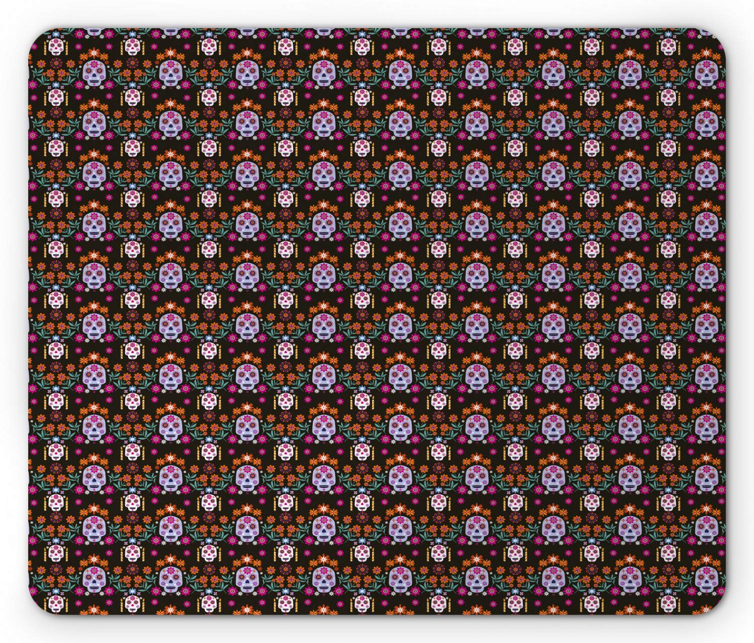Ambesonne Dia De Los Muertos Mouse Pad - Mexican Sugar Skull & Floral Design Non-Slip Rubber Mousepad (Standard Size, Multicolor) for Office, Gaming & Home Computer Use