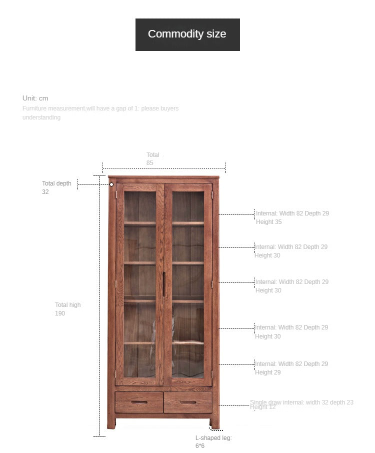 Oak Solid Wood Nordic Bookcase with Glass Door - Modern Bookshelf for Living Room, Office & Study - Perfect for Home Decor & Storage
