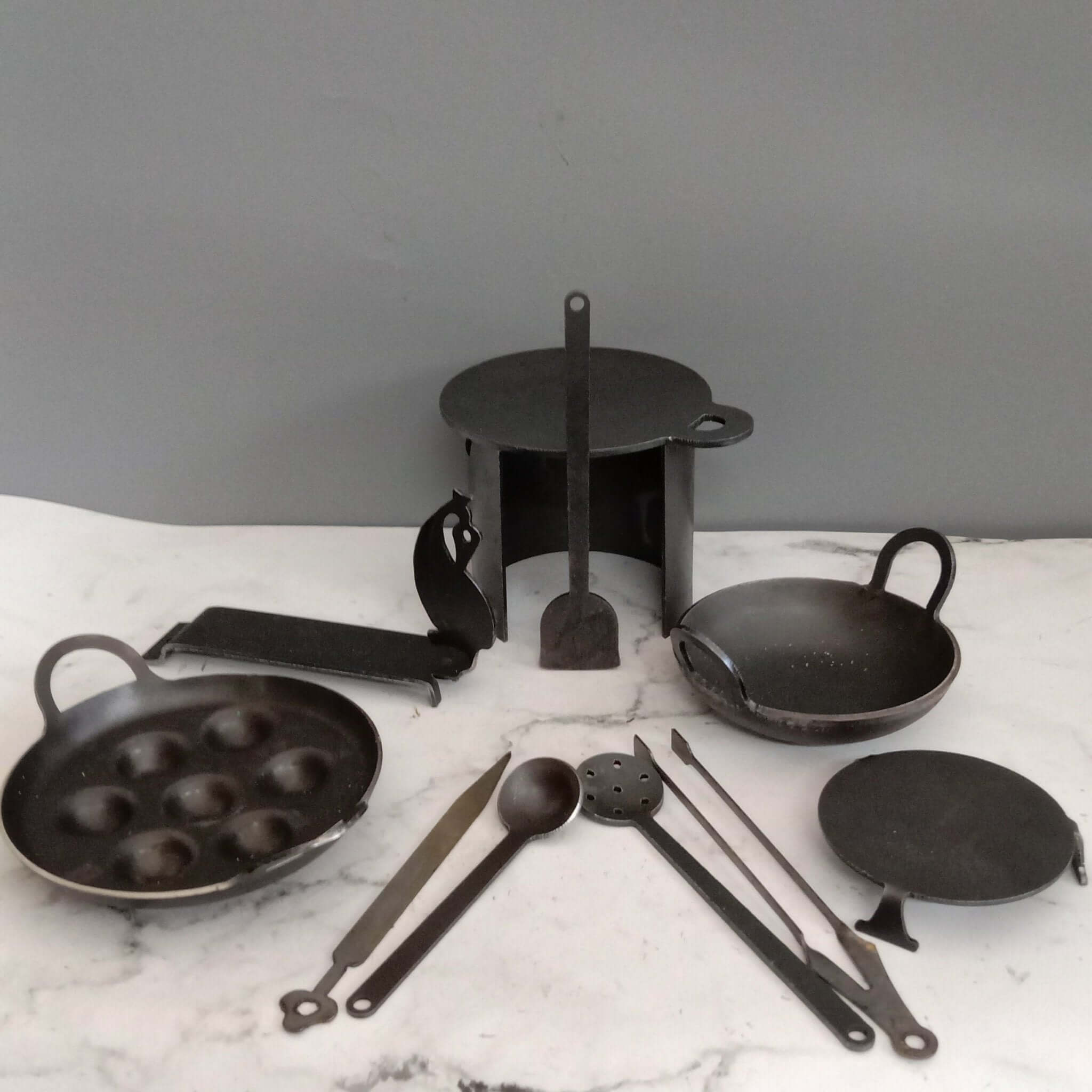 Miniature Cast Iron Cooking Set - 12-Piece Mini Kitchen Utensils for Dollhouse, Kids Play & Collectibles | Perfect for Pretend Play, Gift & Home Decor