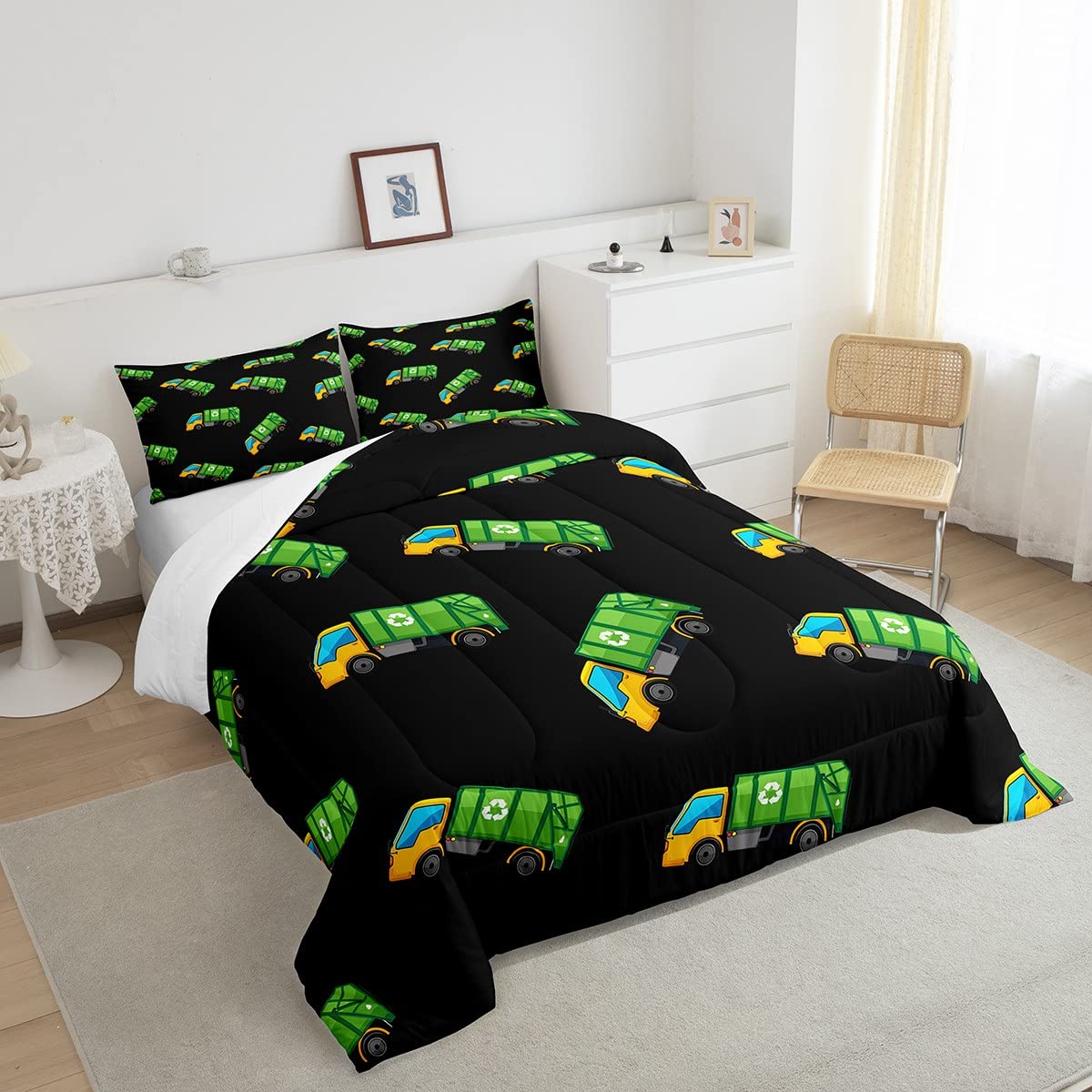 **Castle Fairy Garbage Truck Toy Comforter Set - Twin Size Kids Bedding with Pillowcase, Down Alternative Duvet Cover | Waste Management & Recycling Themed Cartoon Design | Perfect for Birthday Gifts, Kids' Room Decor, and Playtime Comfort**