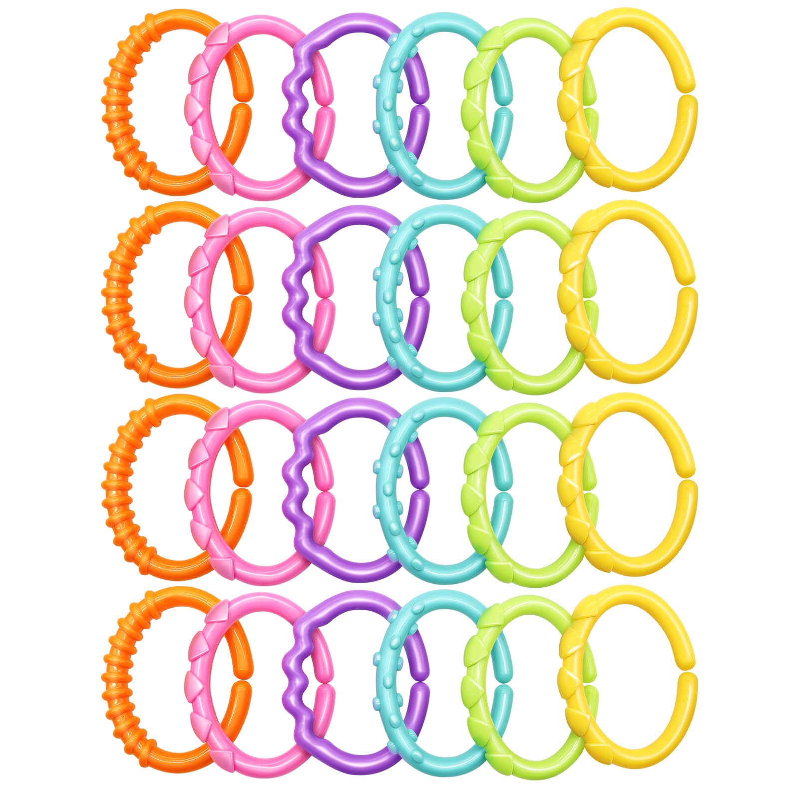 KAKIBLIN 24-Piece Baby Links Rings Toy Set - Soft Connecting Rings for Strollers, Car Seats & Playtime - Safe Teething & Sensory Toys for Infants 0+ Months - Perfect Travel Accessories for Babies