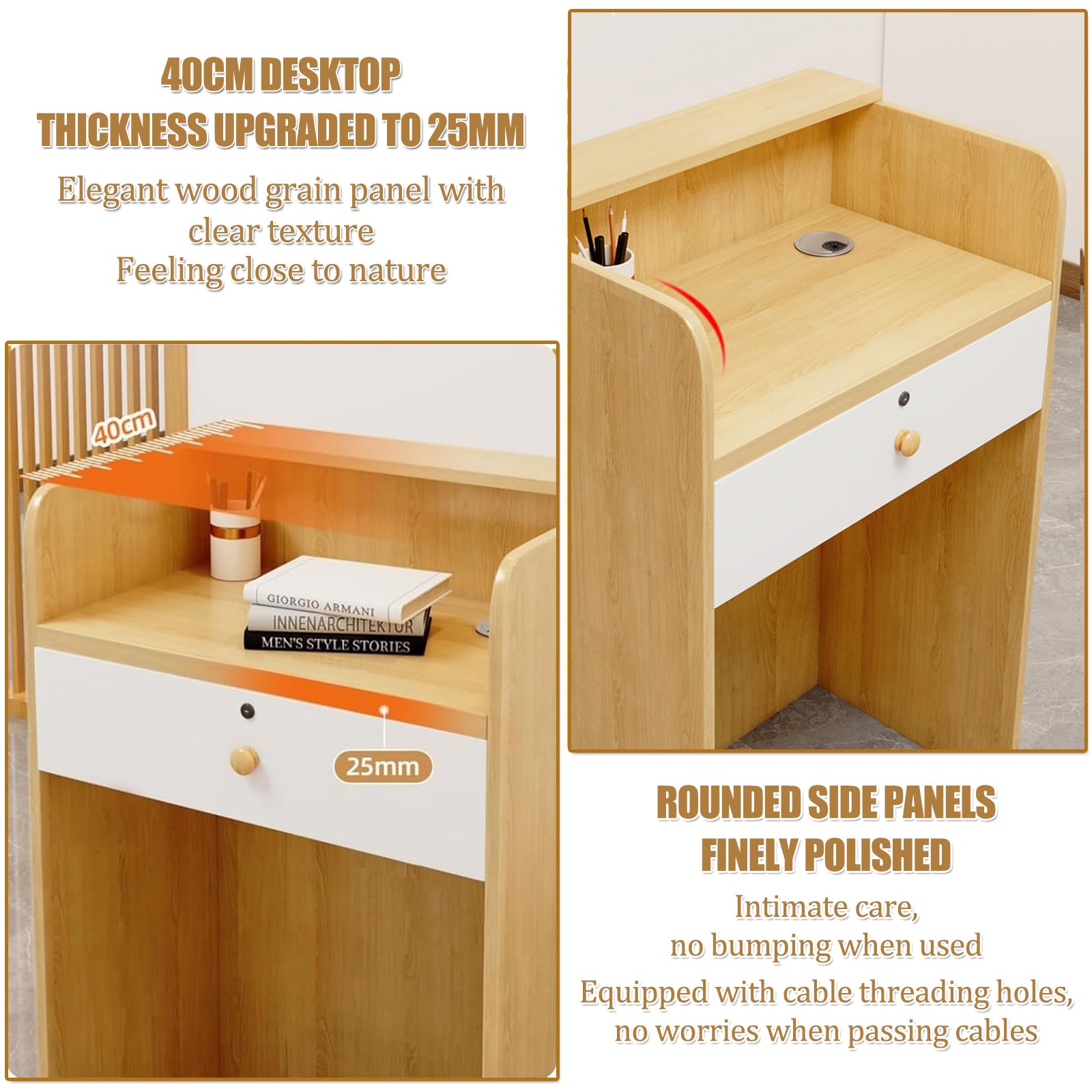 Modern Reception Desk Counter Table with Drawer Storage - Open Front Cashier Cabinet for Clothing Stores, Salons, Hotels & Retail Shops | Durable Reception Room Furniture for Office Lobby & Business Front Desk