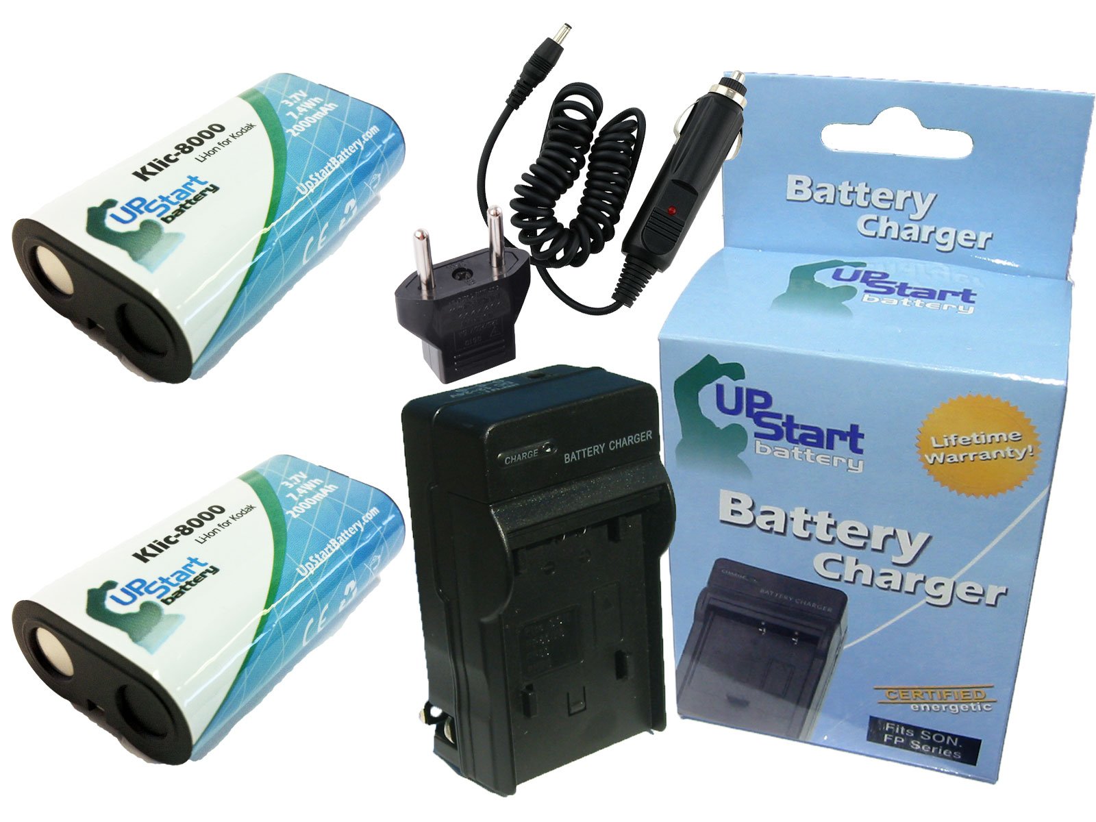 2 Pack Replacement Battery & Charger for Kodak Easyshare Z712 - 2000mAh 3.7V Li-ion KLIC-8000 Compatible with Car & EU Adapters - Perfect for Travel Photography & Digital Camera Power Backup