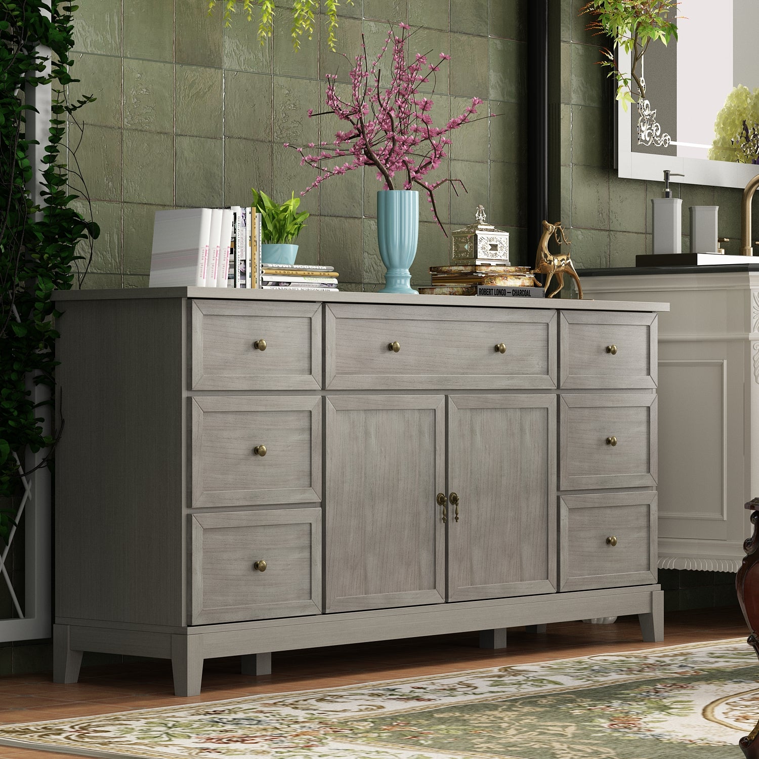 Modern Sideboard Buffet Cabinet with 2 Doors & 7 Drawers - Storage Buffet Server for Dining Room, Bar, Living Room - Perfect for Home Organization & Entertaining