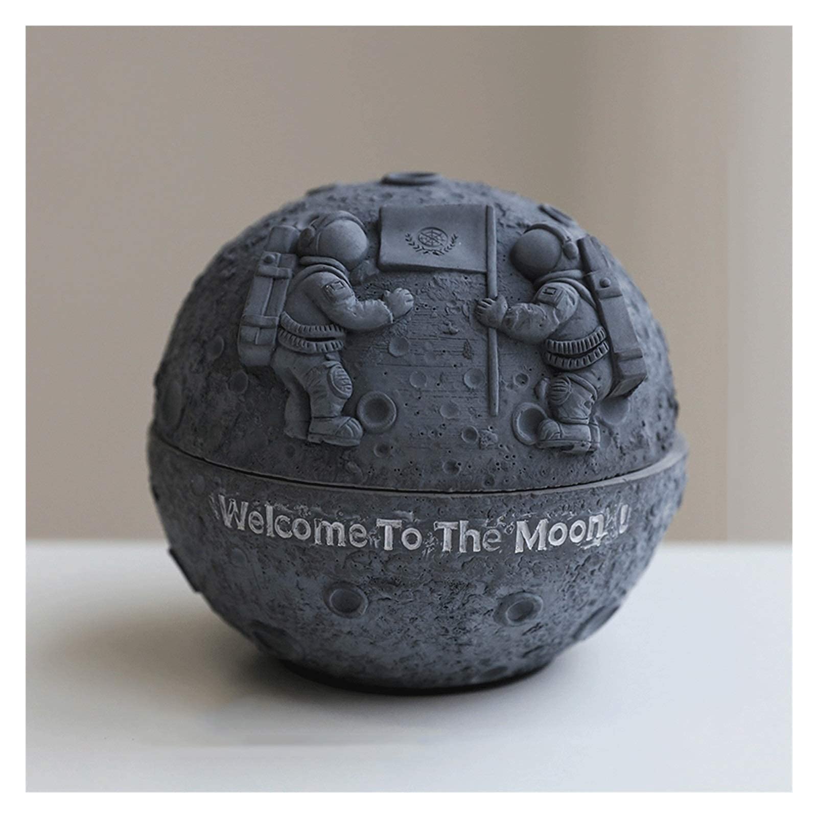Moon Shape Cement Ashtray with Lid - 4 Inch Desktop & Outdoor Cigarette Ash Tray for Home, Bar, Coffee Table - Durable Decorative Ashtray for Smoking Accessories | Perfect for Patio, Office, and Smoking Areas