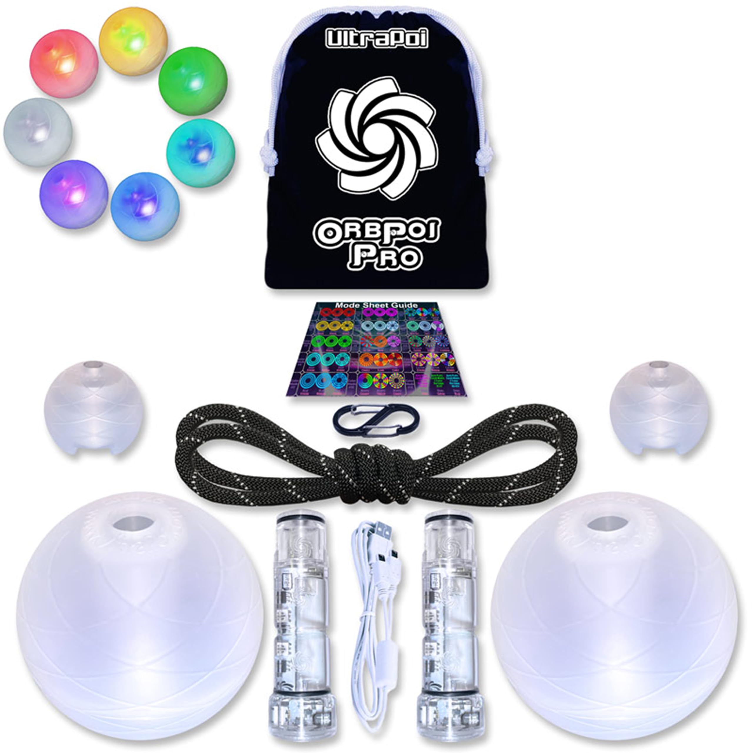 UltraPoi OrbPoi Pro LED Spinning Balls Set - USB Rechargeable Contact Poi with 40+ Color Modes & Patterns - Soft Durable Cases & Non-LED Knob Handles - Perfect for Flow Arts, Dance Performances, and Fire Poi Practice