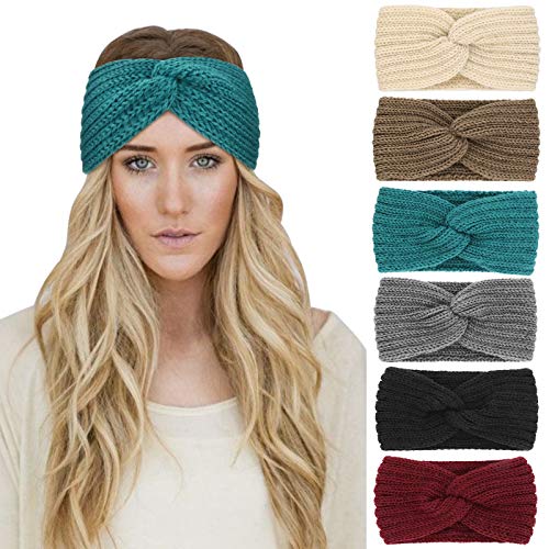 DRESHOW Women's Crochet Ear Warmer Headband - Soft Knit Winter Head Wrap, Stretchy Turban Style Headband for Cold Weather - Perfect for Skiing, Running & Outdoor Activities