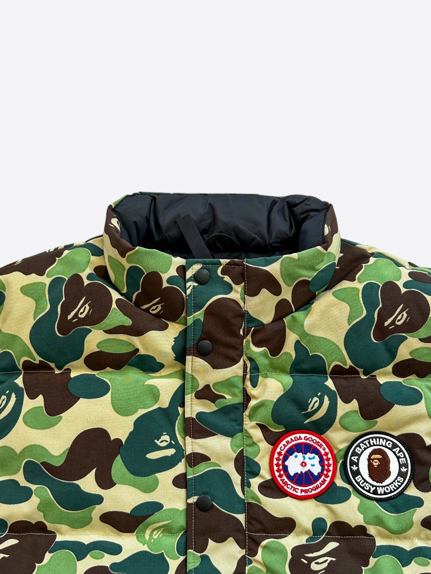 Canada Goose x BAPE Green Camouflage Freestyle Vest for Men - Lightweight Winter Outerwear for Urban Streetwear & Outdoor Adventures