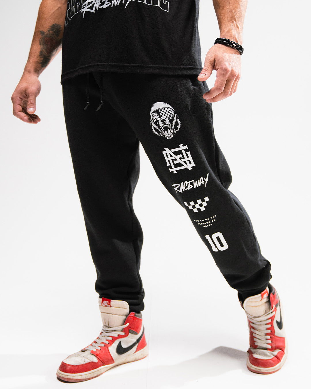 Race Bear Fitted Joggers for Men - Comfortable Black Athletic Pants for Running, Gym & Casual Wear