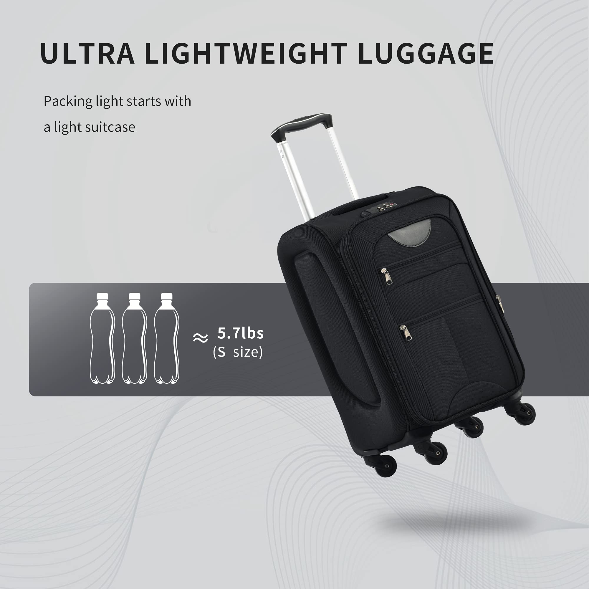 Merax 3-Piece Expandable Softside Luggage Set with Spinner Wheels & TSA Lock - 22