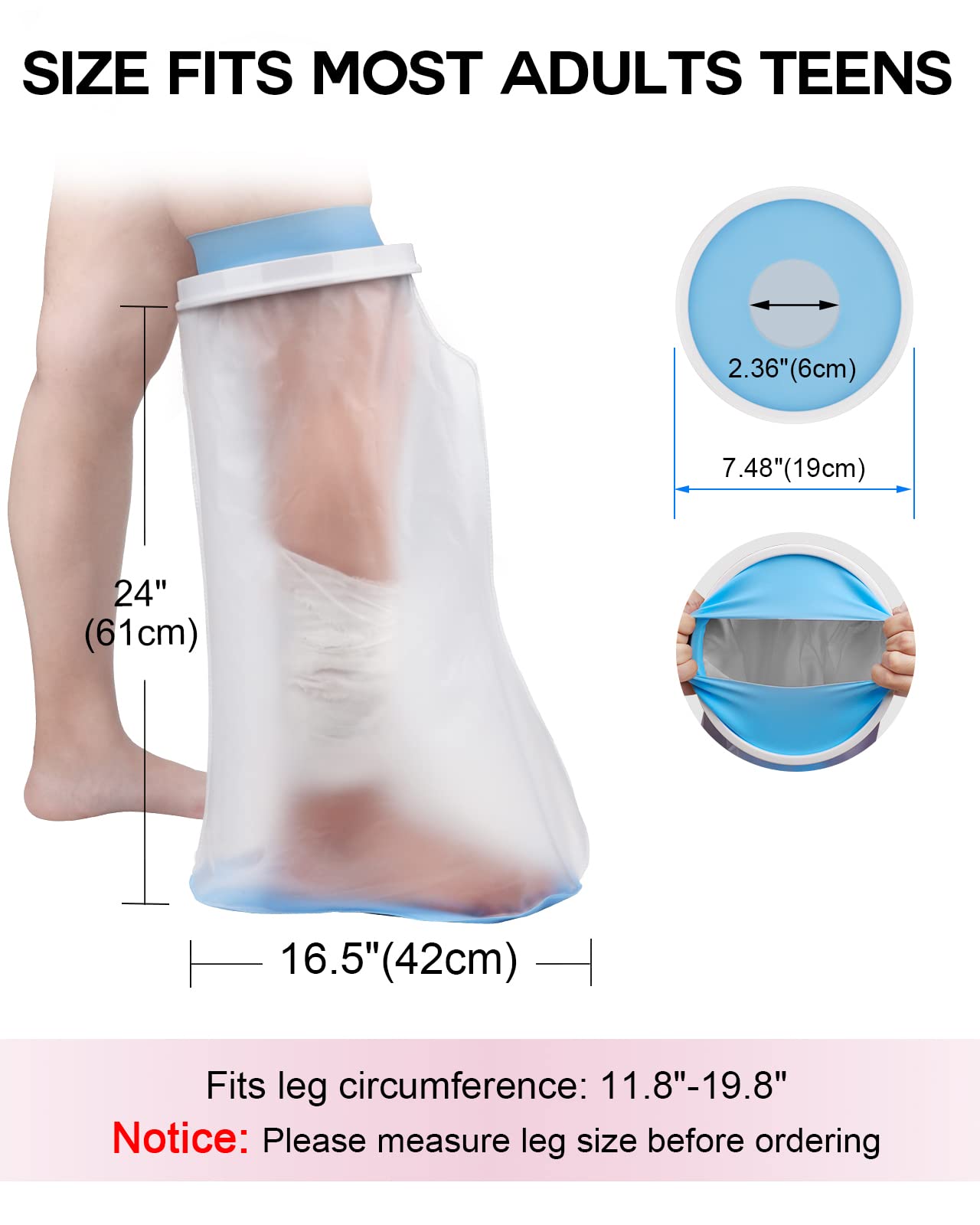 Waterproof Cast Cover for Leg - Non-Slip Shower Protector for Adults | Reusable & Watertight Leg Cast Protector for Knee, Ankle & Foot Surgery | Ideal for Post-Op Wound Care, Bathing & Daily Activities