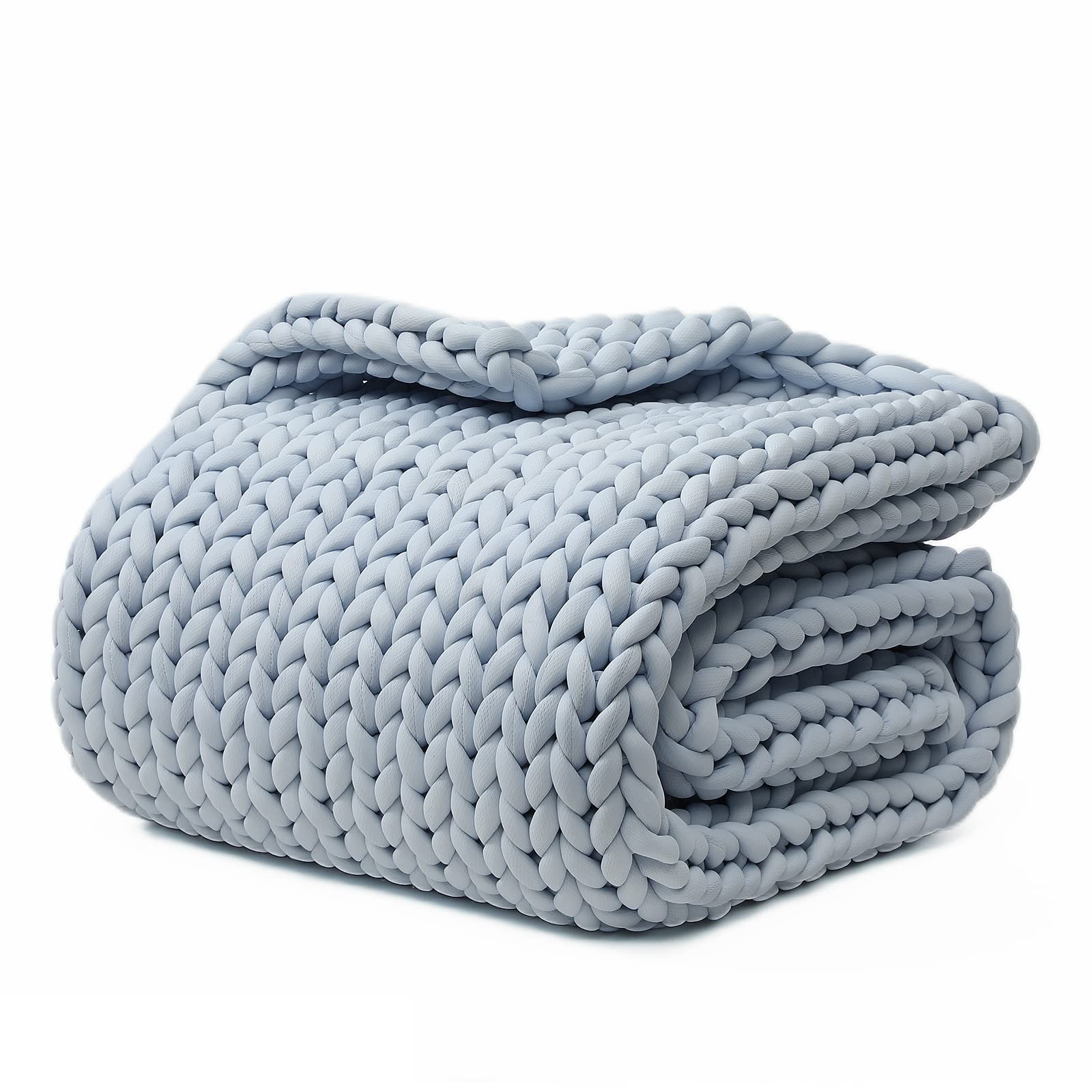 YnM Cooling Weighted Blanket - 20lbs Handmade Chunky Knit Throw for Better Sleep & Stress Relief - Breathable & Cozy for Adults, Kids - Perfect for Bedroom, Sofa, or Office Décor (Azure Blue, 60''x80'')