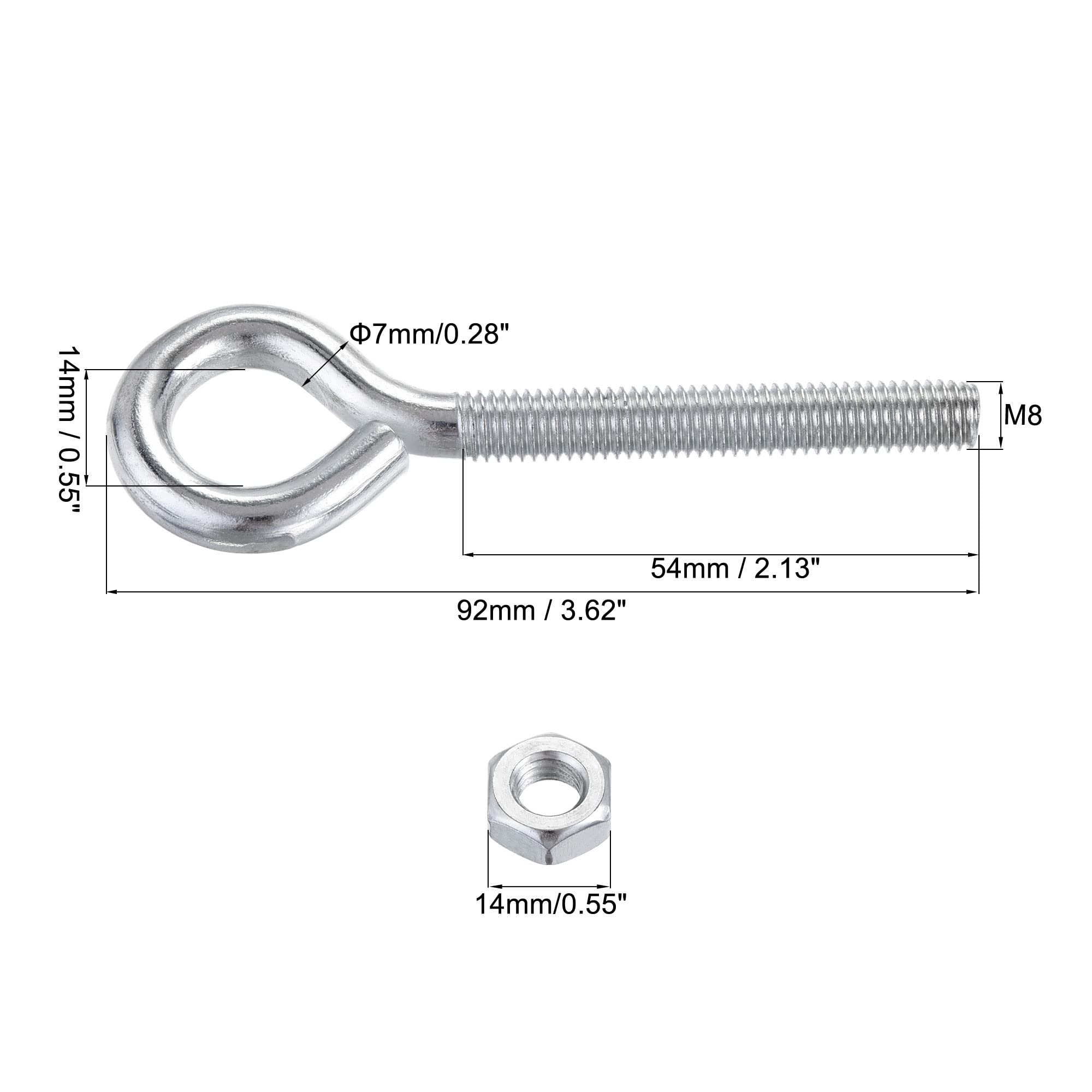 uxcell M8x60mm Eye Hooks Screws Bolts Kit - 10pcs Carbon Steel Hanger Eyelet Hooks with Hex Nuts for Metal & Wood - Heavy Duty Hanging Hooks for Garage, Workshop, DIY Projects & Home Organization