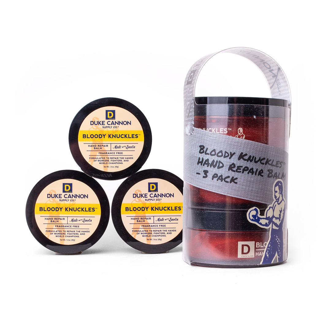 Duke Cannon Bloody Knuckles Hand Repair Balm 3-Pack Gift Set - Moisturizing & Healing for Dry, Cracked Hands - Perfect for Outdoor Work, Winter Care & DIY Projects