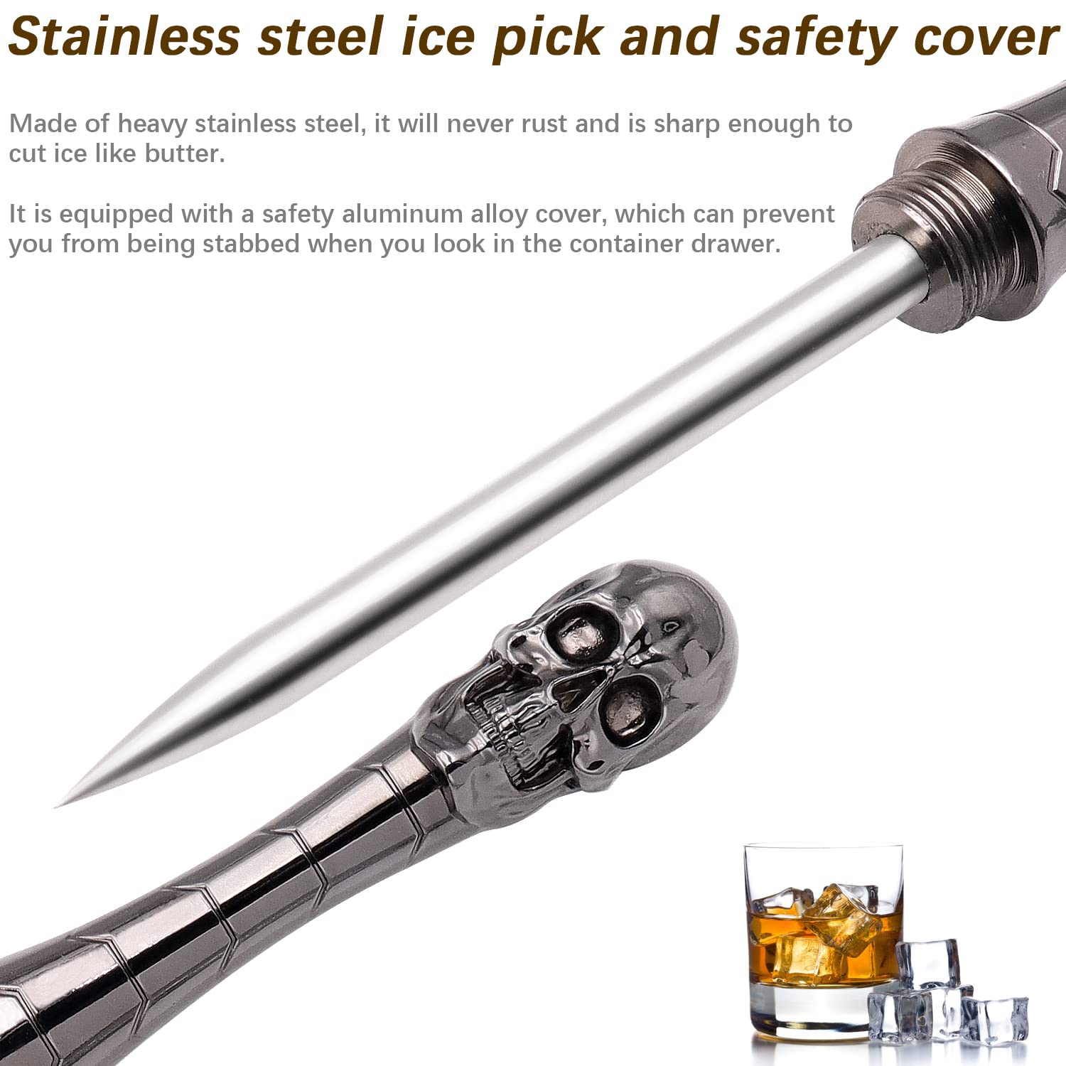 Ice Pick with Safety Cover - Non-Slip Handle for Kitchen & Camping Use