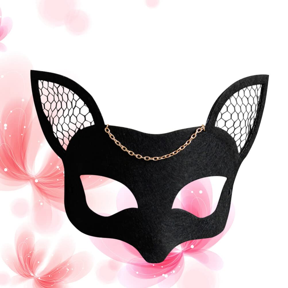 Amosfun Fox Mask - Black Felt Cosplay Mask for Women, Halloween Carnival Party Costume Accessory, Masquerade Mask for Cosplay, Mardi Gras & Themed Events