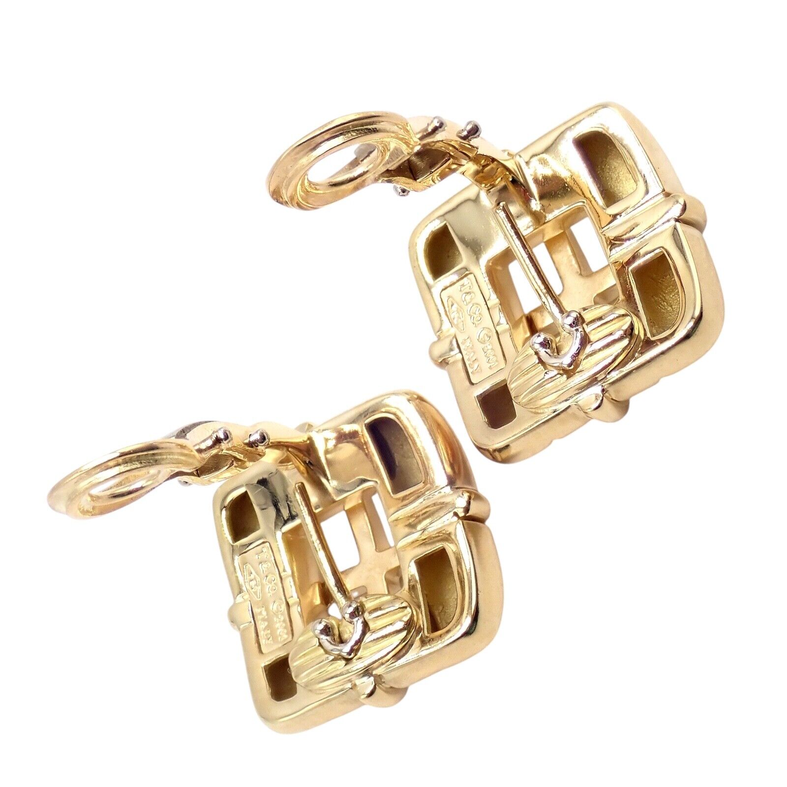 Vintage Tiffany & Co 18k Yellow Gold Square Window Biscayne Earrings - Authentic 2001 Collection | Luxury Jewelry for Women | Perfect for Weddings, Anniversaries & Special Occasions