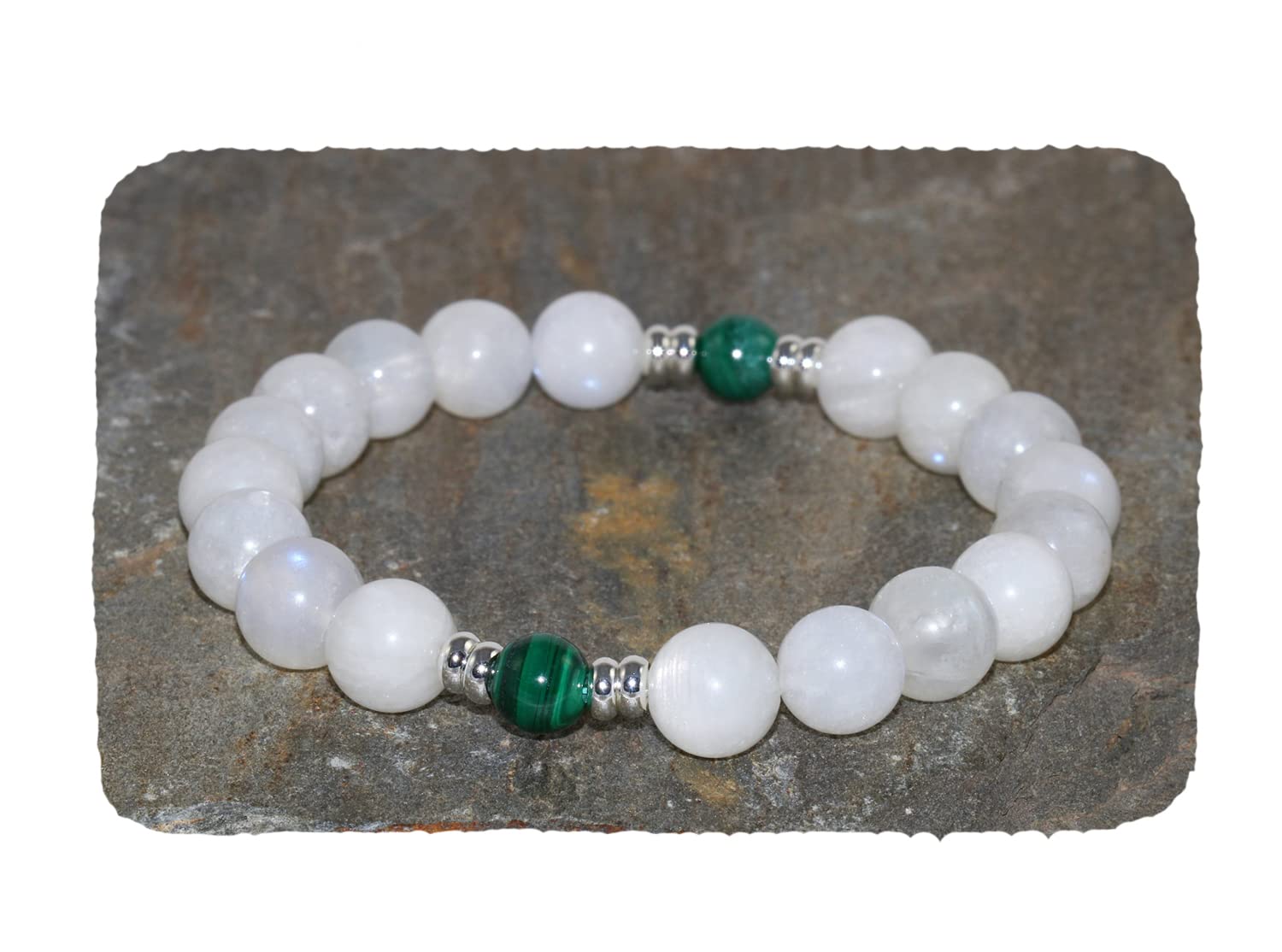 Premium AAA Grade Malachite & Moonstone Healing Bracelet - Yoga Chakra Mala Beads for Unconditional Love, Feminine Energy & Protection - Spiritual Jewelry for Meditation, Reiki & Daily Wear