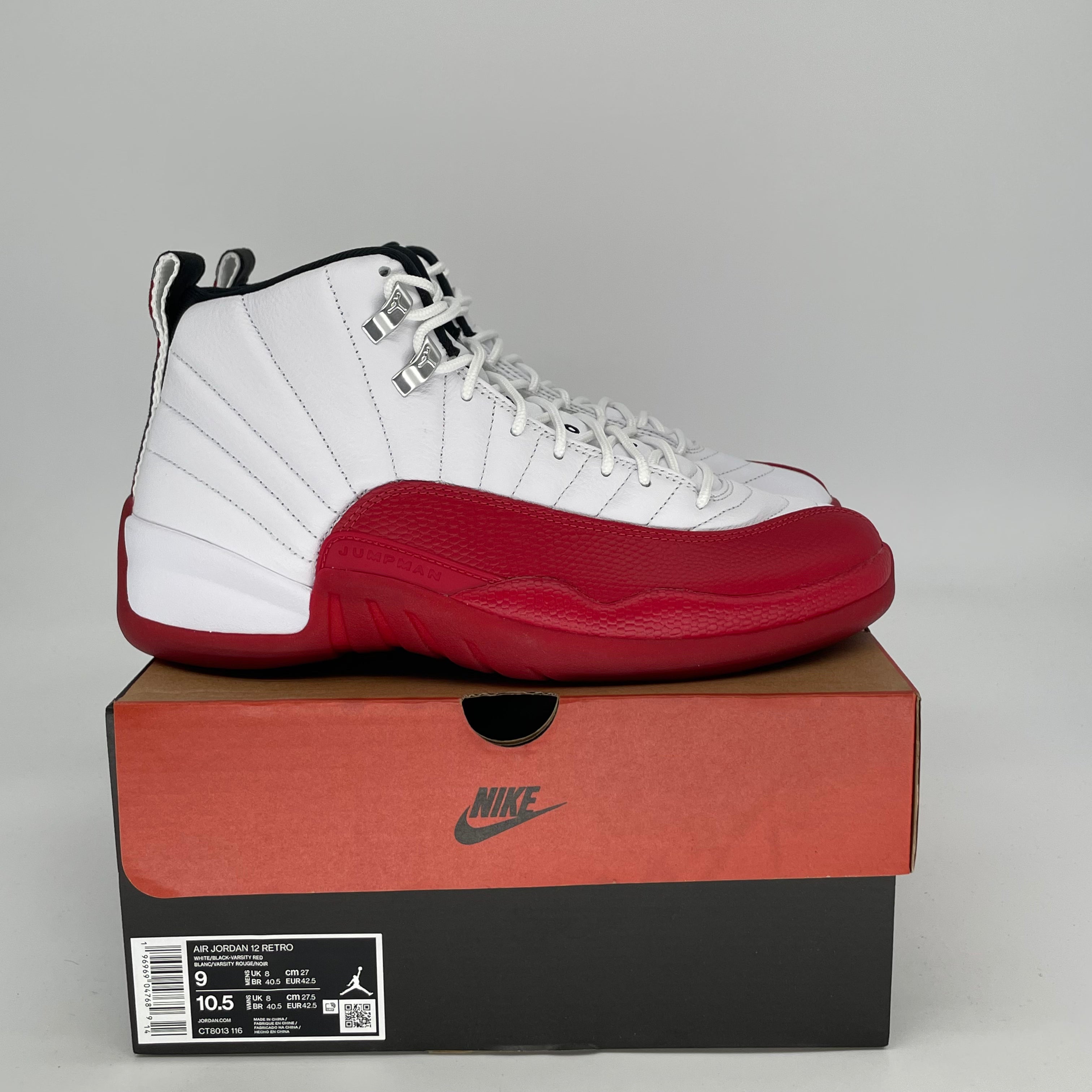 AIR JORDAN 12 CHERRY Basketball Shoes - Size 9/10.5 Women's - Style CT8013-116 - Perfect for Streetwear & Court Performance
