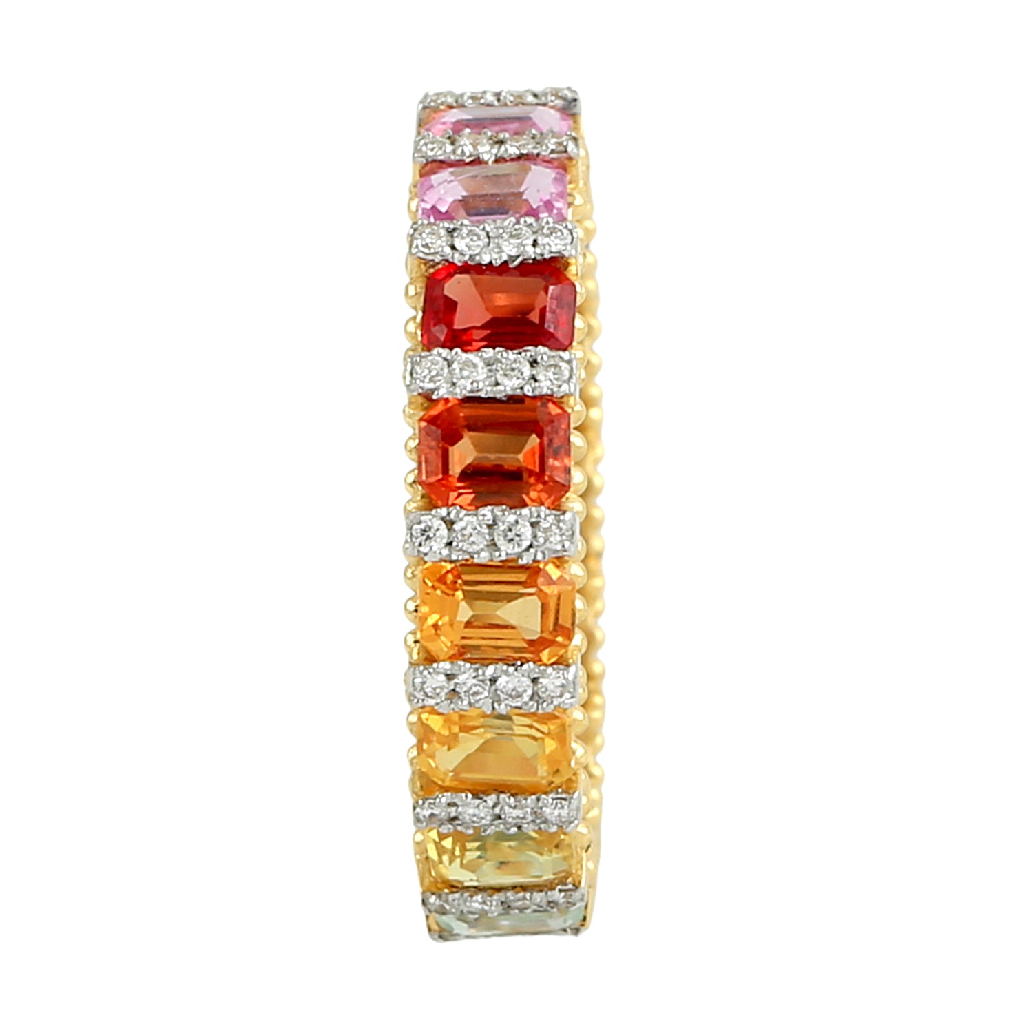 Baguette Cut Multi Sapphire Pave Diamond Eternity Band Ring in 14K Yellow Gold | Stackable Wedding Band, Anniversary Gift for Her