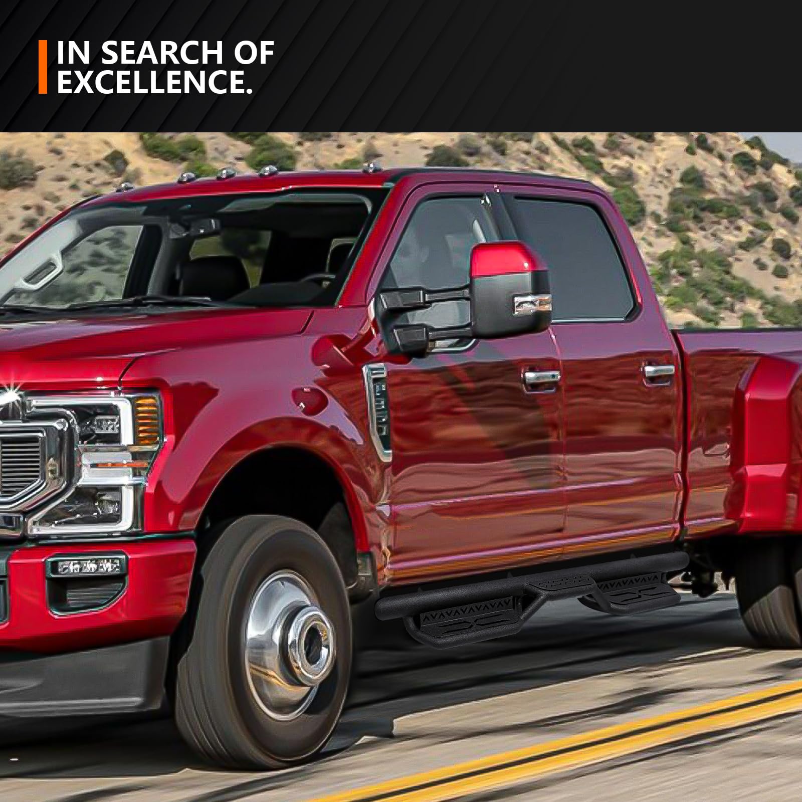 2015-2025 Ford F150 & 2017-2025 Ford F250 F350 Super Duty Crew Cab Running Boards - SuperCrew Cab Compatible Side Steps with Two-Stair Design Nerf Bars (Fits 4 Full-Size Doors) | Off-Road Adventure & Daily Driving Side Steps