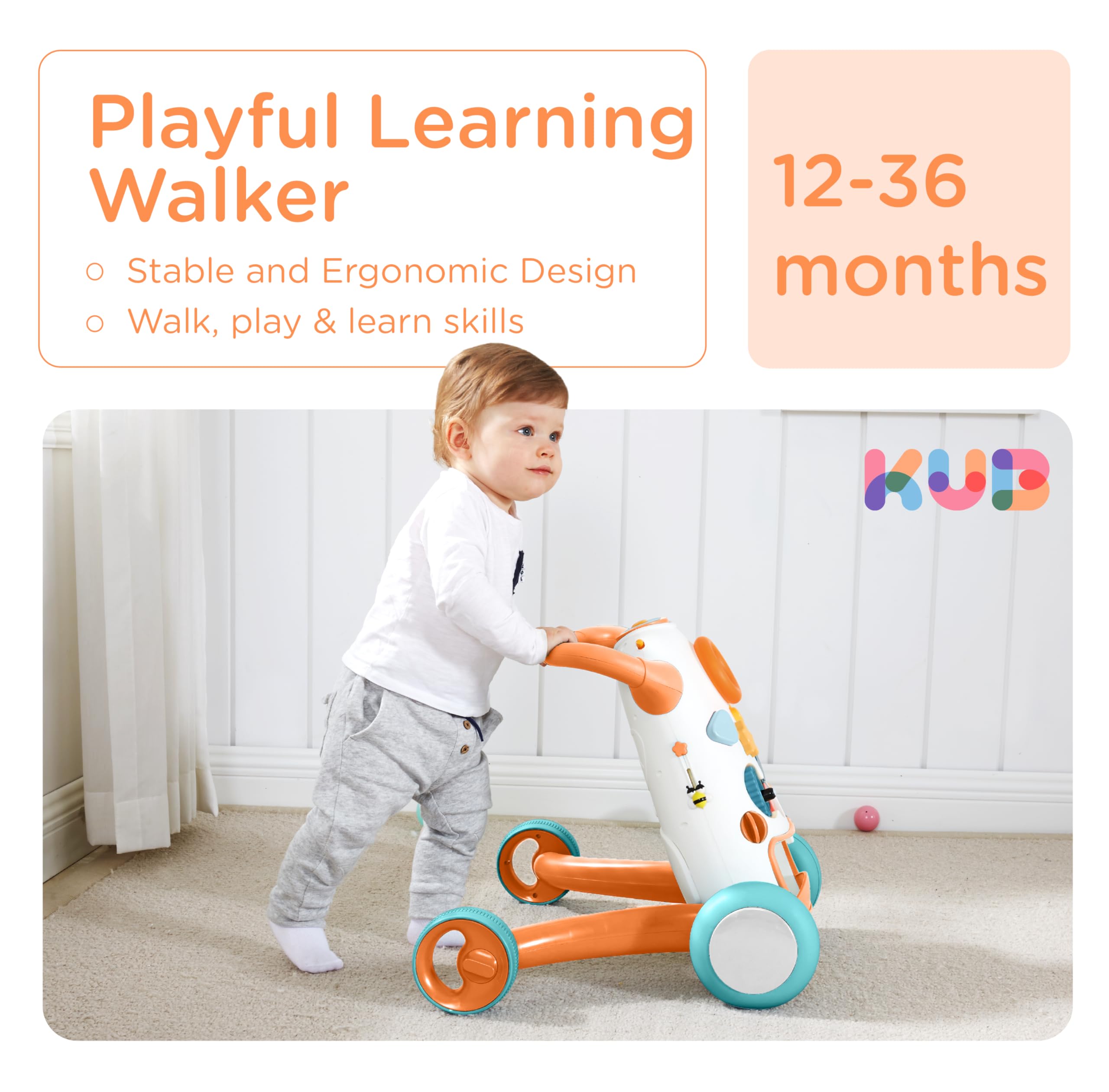Montessori Baby Walker - Interactive Push & Pull Learning Toy for Toddlers with Soft Music, Lights, Adjustable Speed & Non-Slip Wheels | Educational Activity Center for Early Walking Development | Perfect for Home, Daycare & Playroom Use