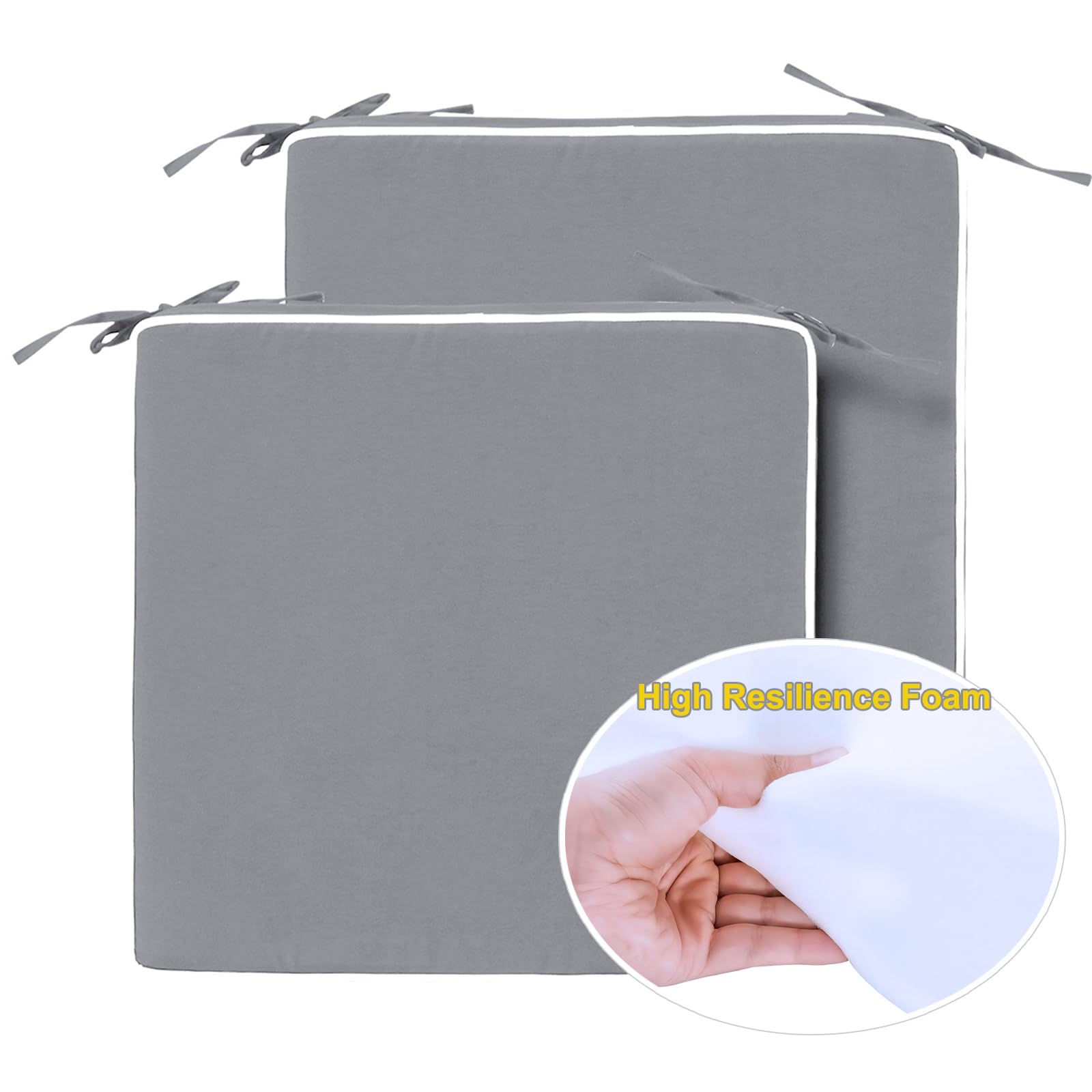 Premium 19x19 Inch Water-Resistant Patio Chair Cushions Set of 2 - Square Outdoor Seat Cushions for Garden, Deck & Poolside Furniture - Durable & Comfortable Backyard Lounge Accessories