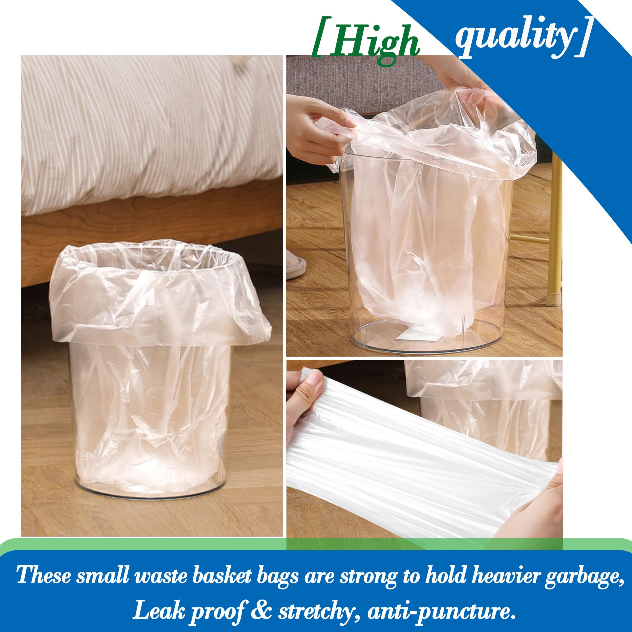 Hommaly 200 Count Small Clear Trash Bags 1.5 Gallon (Fits 1.3-1.6 Gal) - Strong Unscented Bathroom Garbage Bags for Waste Basket Liners - Perfect for Office, Kitchen, Bathroom & Bedroom Trash Cans (5-6 Liters Capacity)