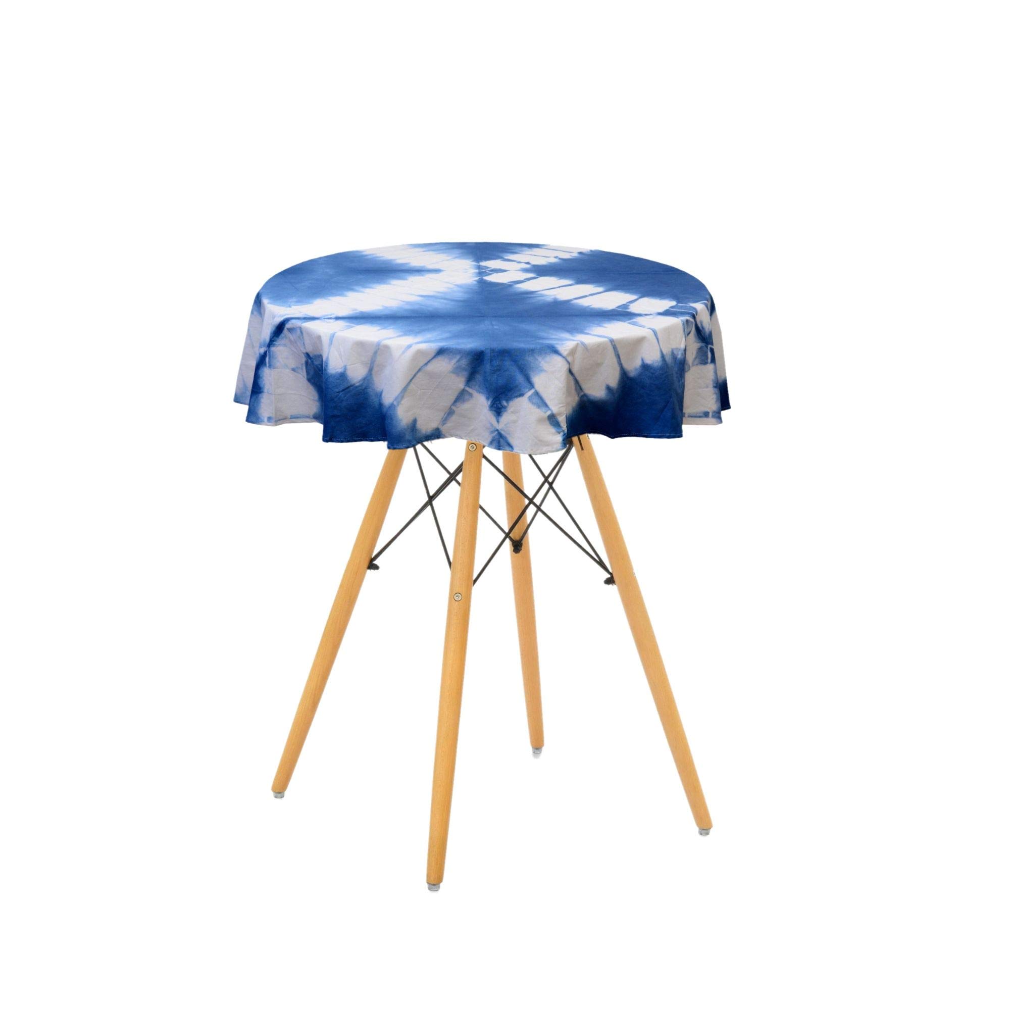 Indigo Shibori Round Tablecloth 60 Inch - Tie Dye Table Cover for Patio, Birthday, Wedding & Party Decorations (Pattern 8) - Perfect for Outdoor Dining, Garden Parties & Boho Home Decor