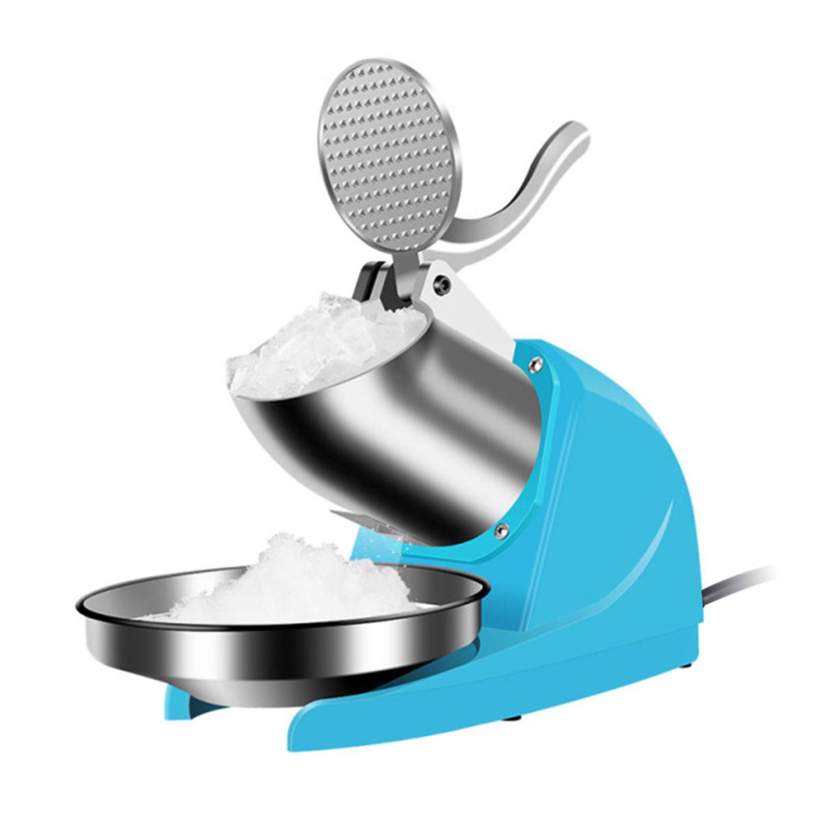 RRH 380W Electric Ice Crusher - Stainless Steel Shaved Ice Machine with 3 Blades, 220lbs/hr Snow Cone Maker, 1500r/min Commercial & Home Ice Shaver (Blue) - Perfect for Parties, Bars, Restaurants, and Home Cocktail Making