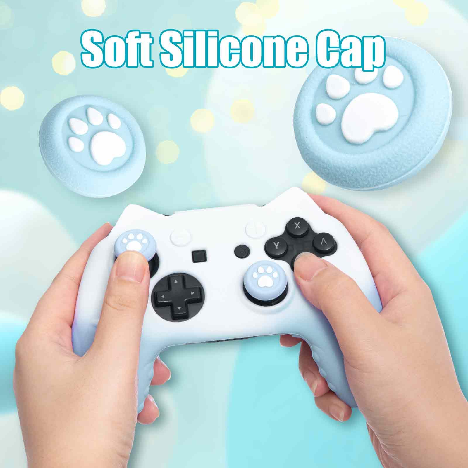 Cute Cat Paw Switch Pro Controller Skin with Thumb Grip Caps & Stickers - Sky Blue | Protective Cover for Nintendo Switch Pro Controller | Perfect for Gaming, Collectors & Gift Giving