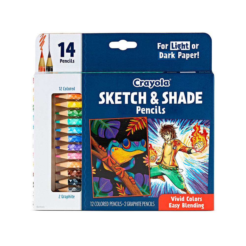 14-Piece Crayola Kids Sketch & Shade Pencils Set - 96 Colors for Children's Art & Drawing - Perfect for School Projects, Coloring Books & Creative Activities