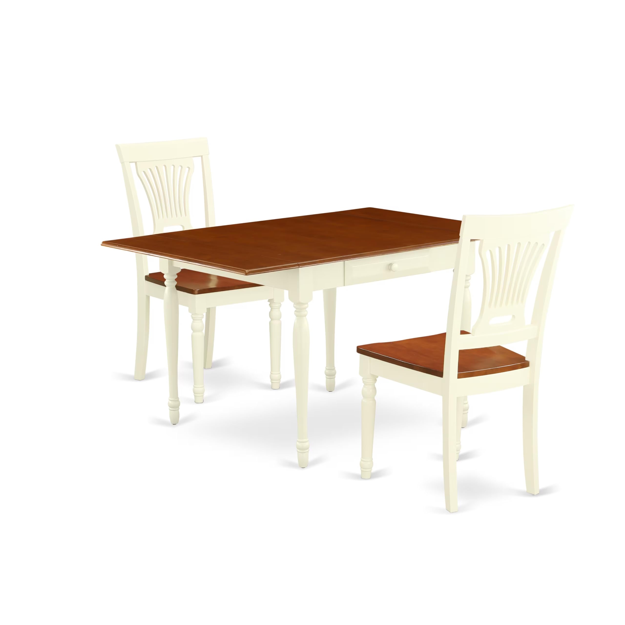 East West Furniture MZPL3-WHI-W 3-Piece Dining Set - 36x54 Inch Rectangle Drop Leaf Kitchen Table with 2 Chairs in Buttermilk & Cherry - Perfect for Small Spaces, Breakfast Nooks & Cozy Apartments