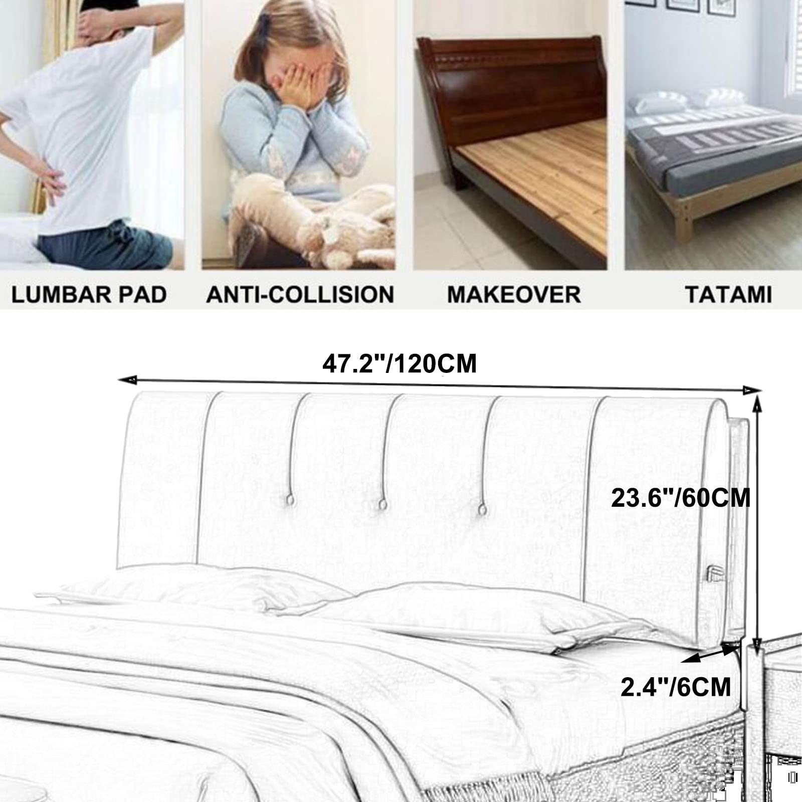 **Large Upholstered Headboard Pillow with Removable Cover - 47.2