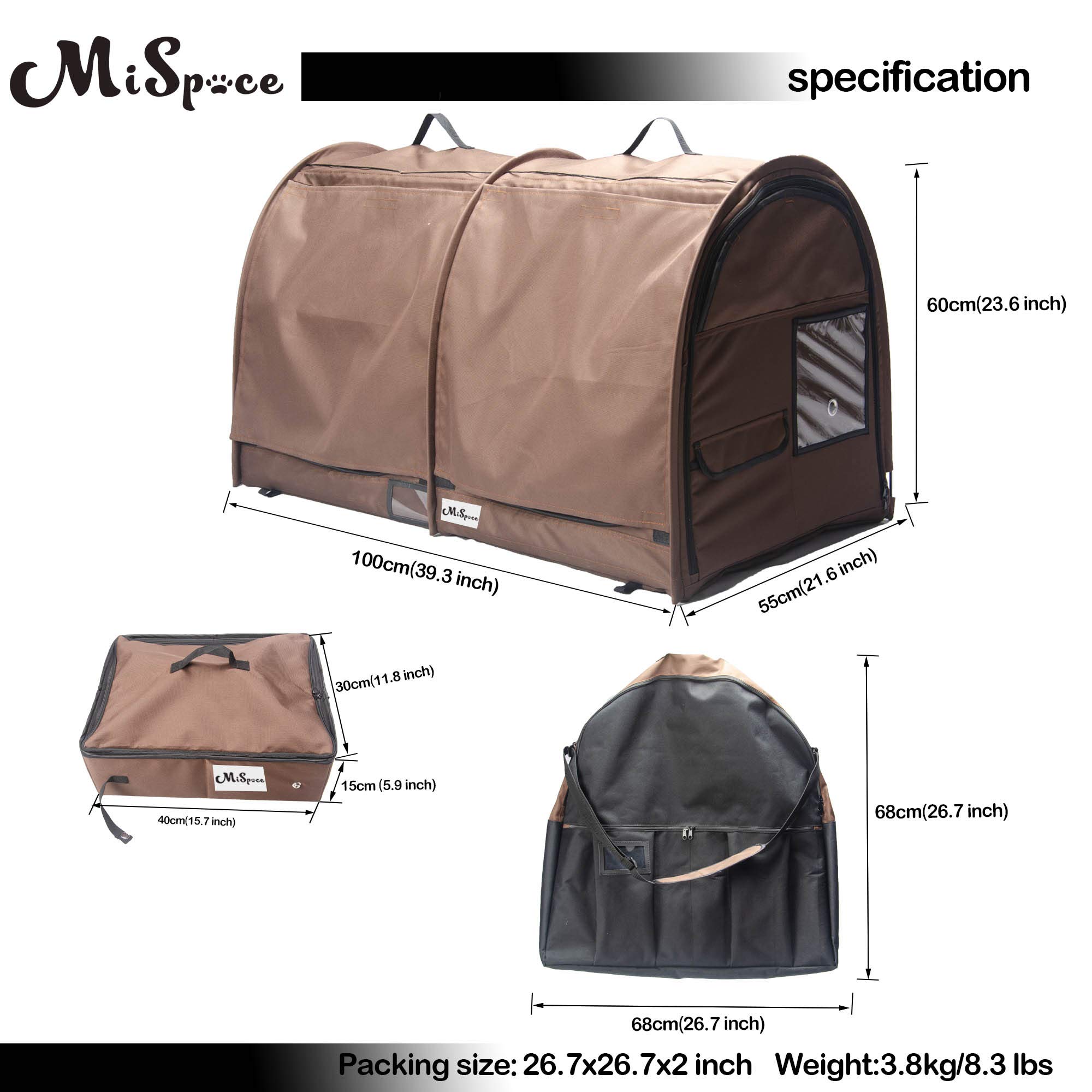 Mispace Portable Twin Compartment Cat Cage & Dog Kennel - Foldable Pet Crate with Carry Bag, 2 Hammocks, Mats & Collapsible Litter Box - Ideal for Travel, Home & Vet Visits
