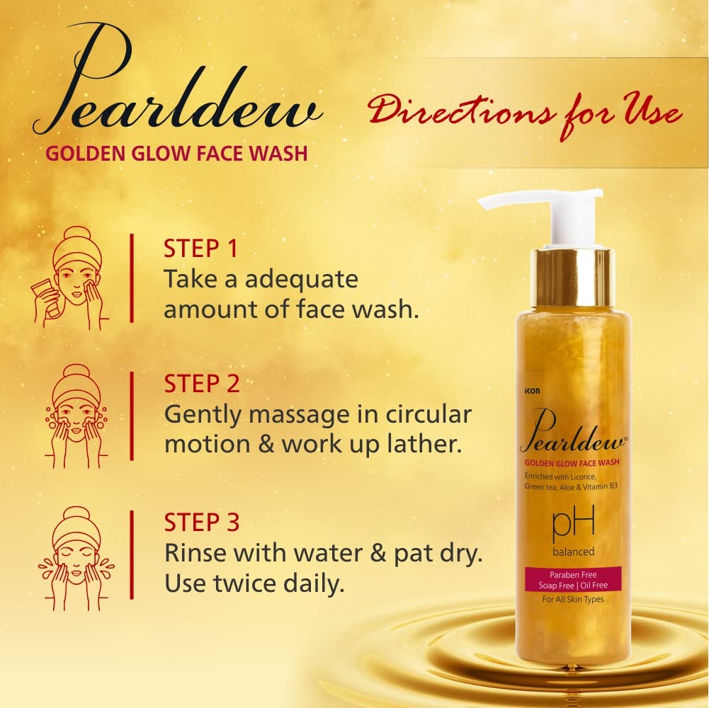 Pearldew Golden Glow Face Wash with Licorice, Green Tea & Aloe - 100ml Organic Vitamin E & B3 Cleanser | Oil-Free, Soap-Free, Paraben-Free | Brightening & Hydrating for Daily Skincare Routine