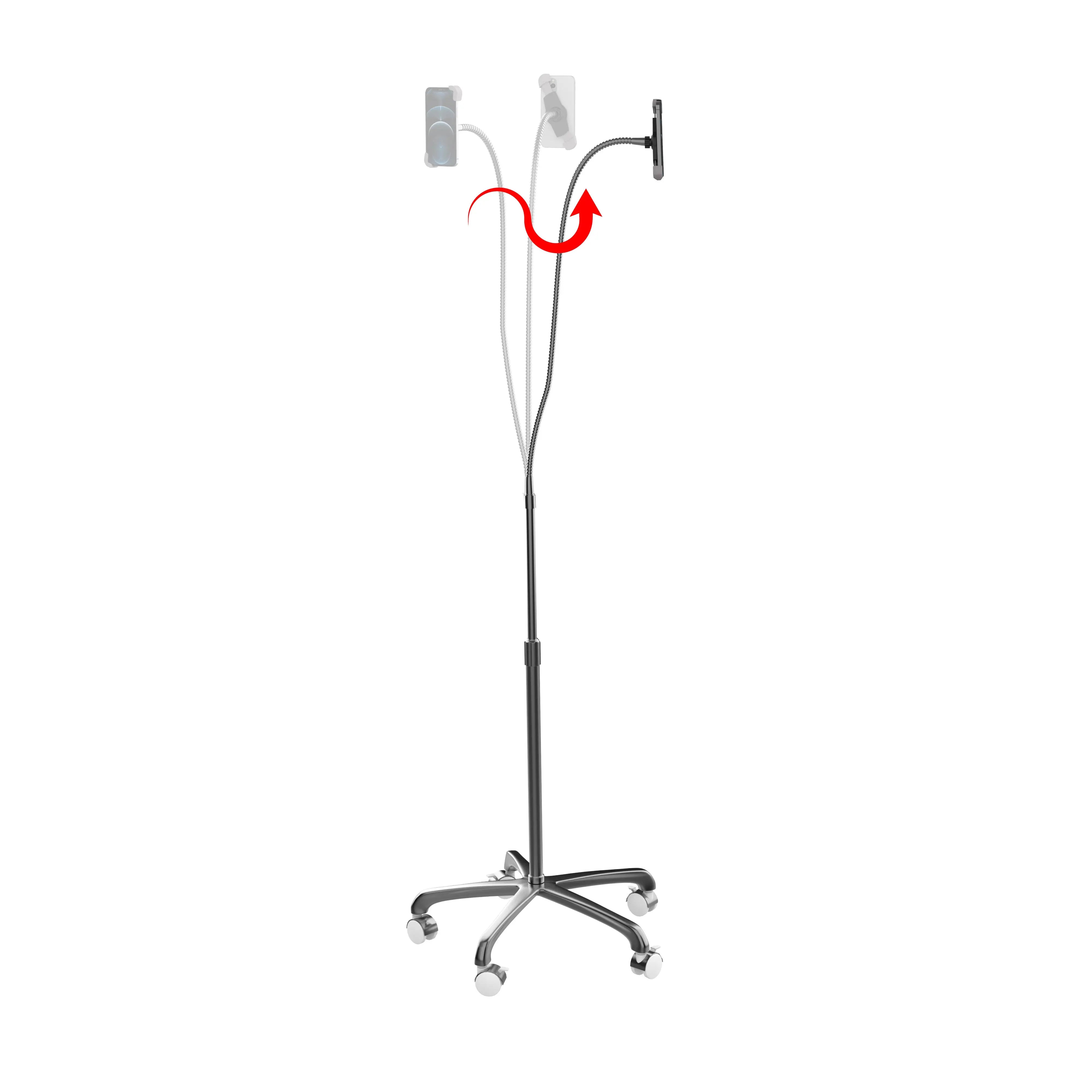 Heavy Duty Rolling Floor Stand with Adjustable Gooseneck & Universal Phone Holder - Perfect for Live Streaming, Vlogging, and Video Conferencing