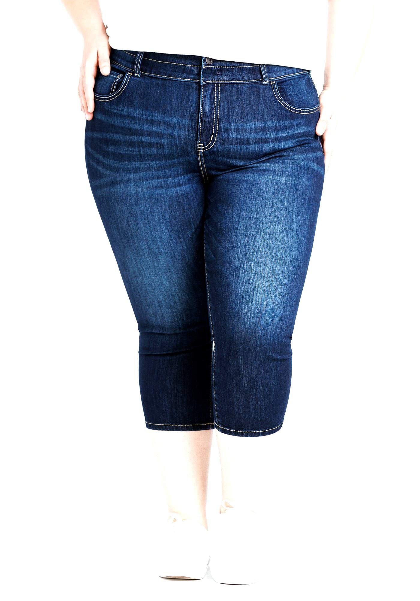 **Women's Plus Size Stretch Capri Pants with Elastic Waist - Kim Rogers 1826 Jeans - Comfortable Pull-On Pants for Casual Wear, Travel & Work**