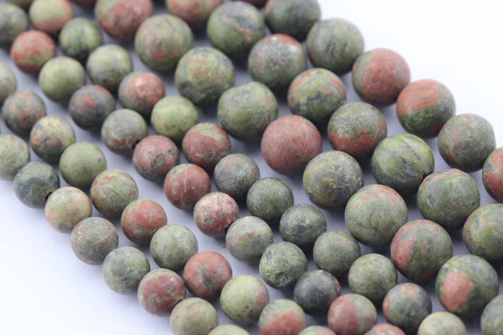 2.0mm Large Hole Unakite Matte Round Beads - 8mm, 10mm, 15.5mm Strands for Jewelry Making, DIY Crafts, and Beading Projects