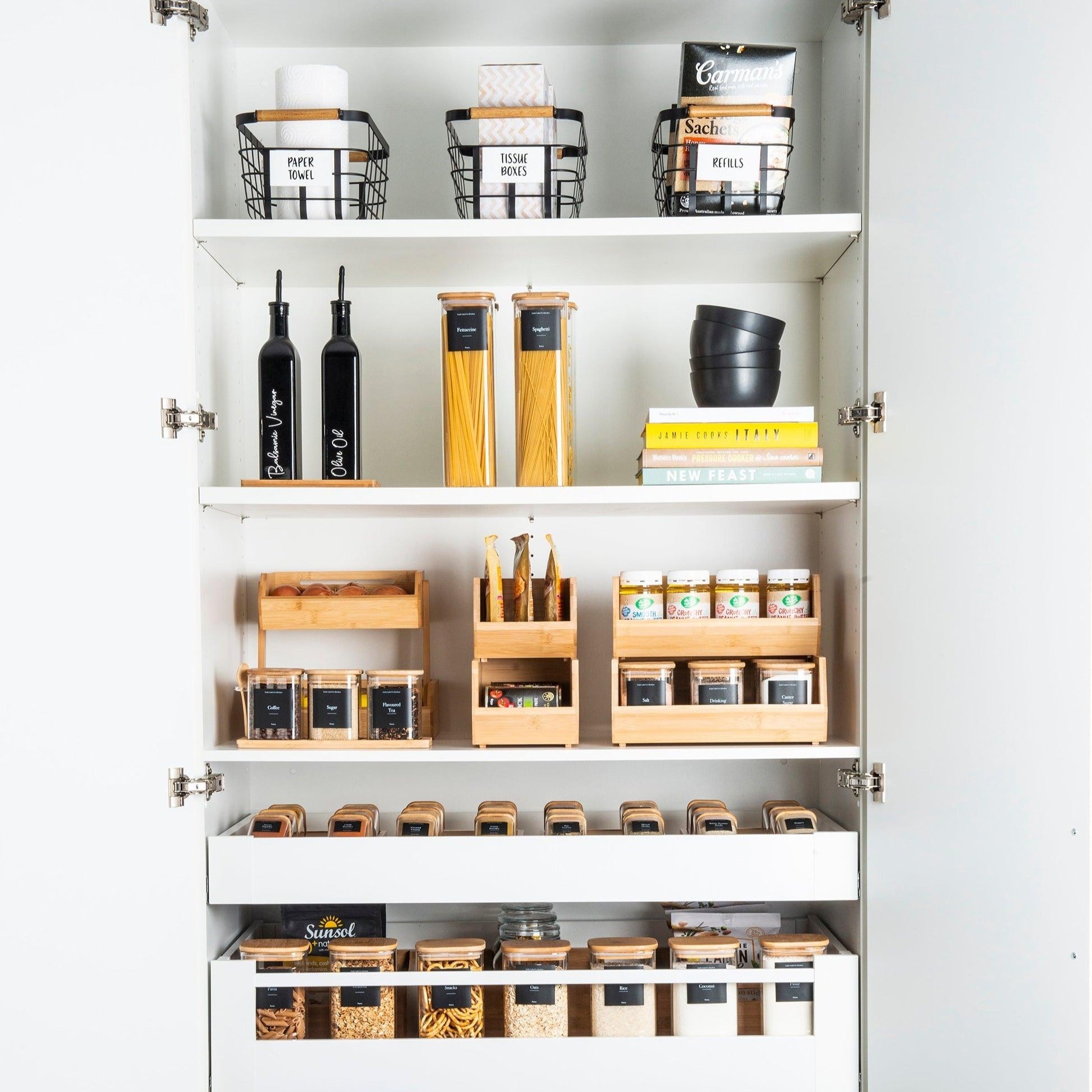 Stackable Bamboo Pantry Organizer Set - Eco-Friendly Kitchen Storage for Spices, Snacks & Dry Goods | Perfect for Pantry, Cabinet & Countertop Organization