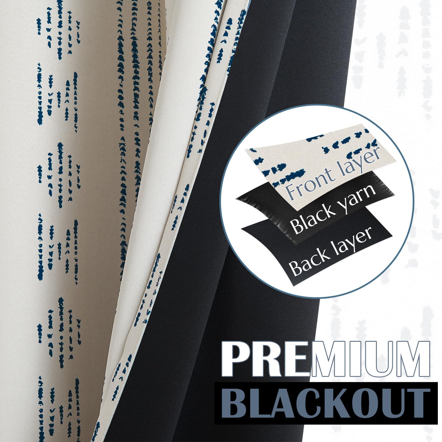 Jinchan 100% Blackout Bohemian Kitchen Curtains 24 Inch - Thermal Insulated Cafe Tier Curtains for Bedroom, RV, Basement - Blue on Beige Drapes for Half Windows | Perfect for Room Darkening & Energy Savings in Boho Style Homes