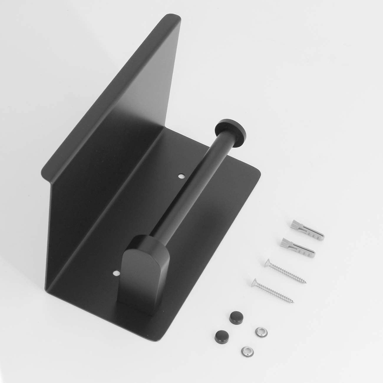 Modern Matte Black Toilet Paper Holder with Shelf - SUS 304 Stainless Steel Bathroom Accessory - Wall Mounted Paper Towel & Phone Storage - Perfect for Small Bathrooms, Powder Rooms & RV Baths