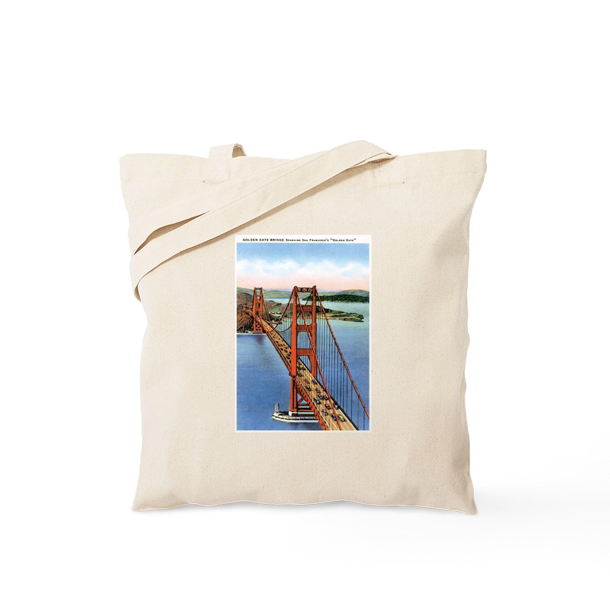 Golden Gate CA Tote Bag - Natural Canvas Reusable Shopping Bag with Printed Design | Eco-Friendly Grocery Bag for Travel, Beach & Daily Use