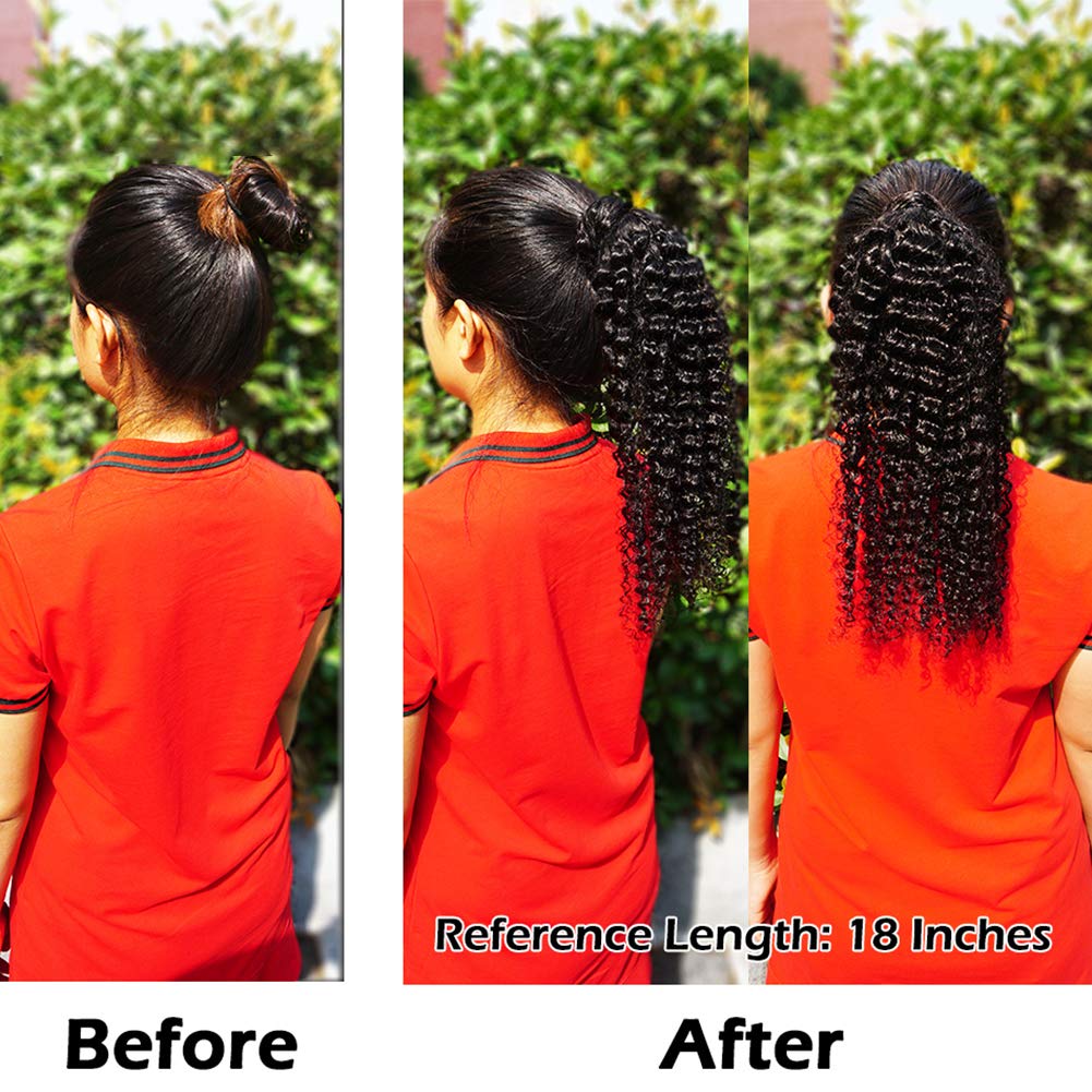 100% Unprocessed Brazilian Curly Human Hair Ponytail Extensions - 10