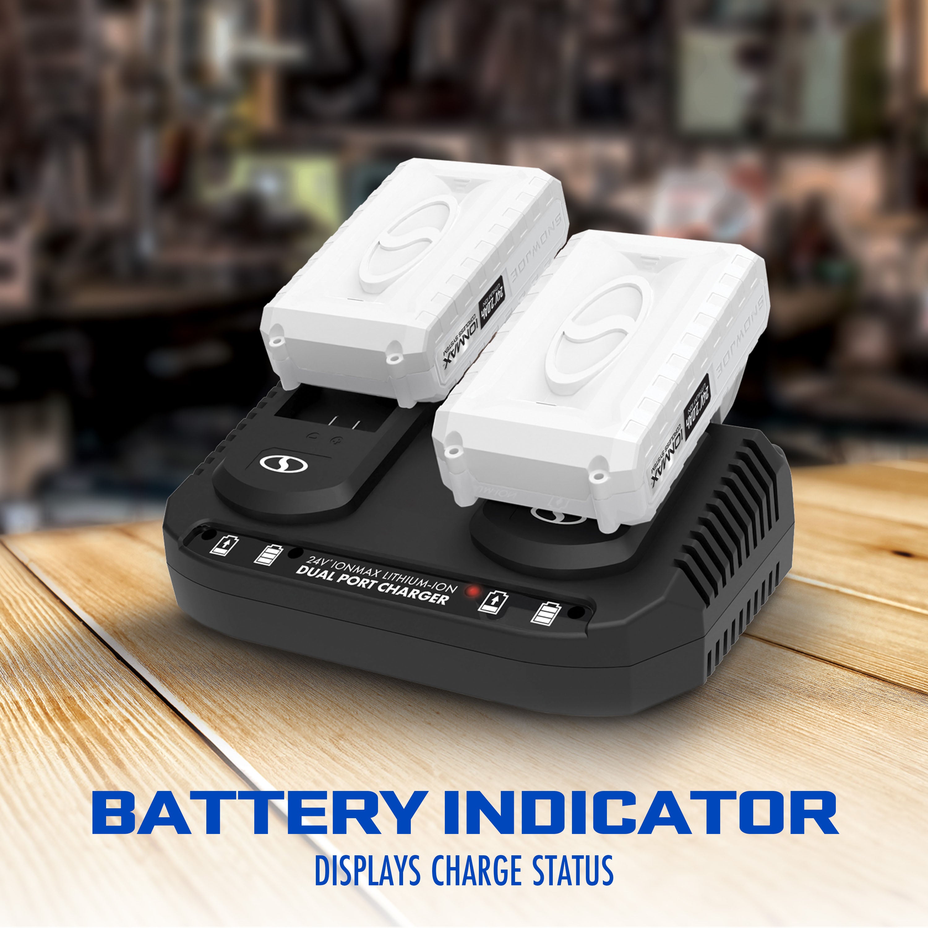 Snow Joe + Sun Joe 24V Dual Port Quick Charge Docking Station | Certified Authentic IONMAX DPC Charger | Perfect for Home, Office & Outdoor Power Tool Charging