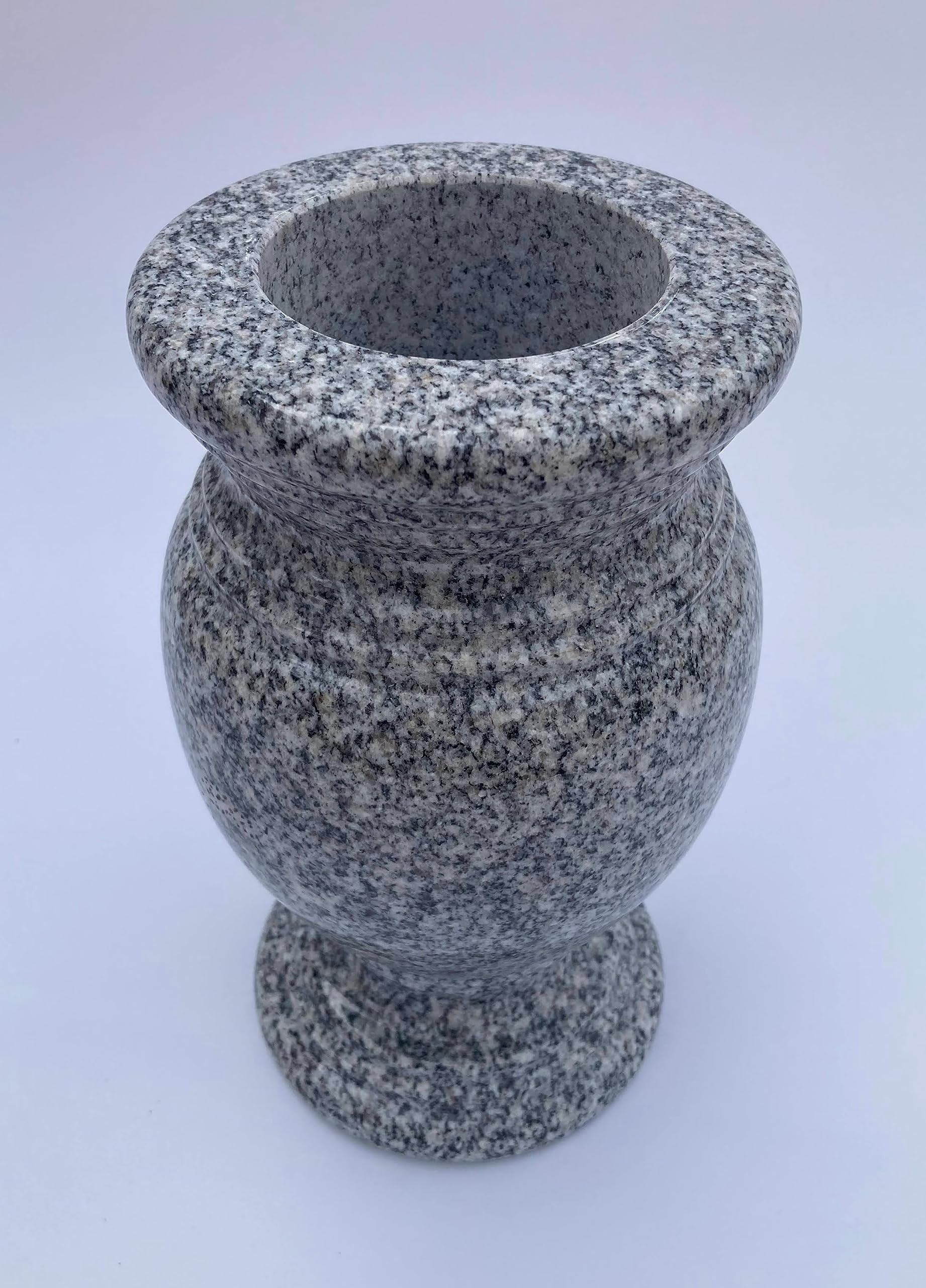 Polished Gray Turned Granite Vase - 5.5